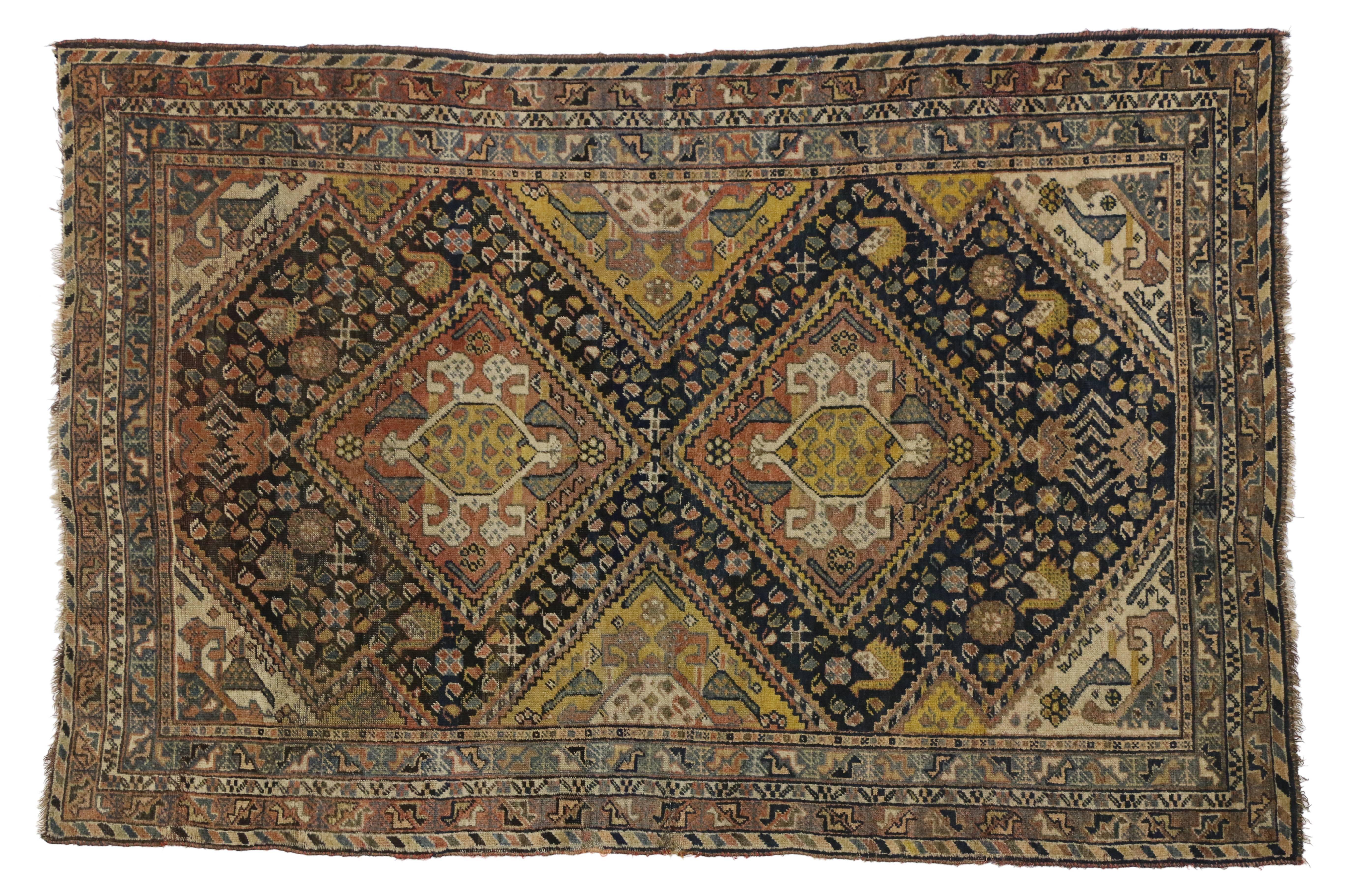 Antique Shiraz Persian Rug with Modern Tribal Style 2