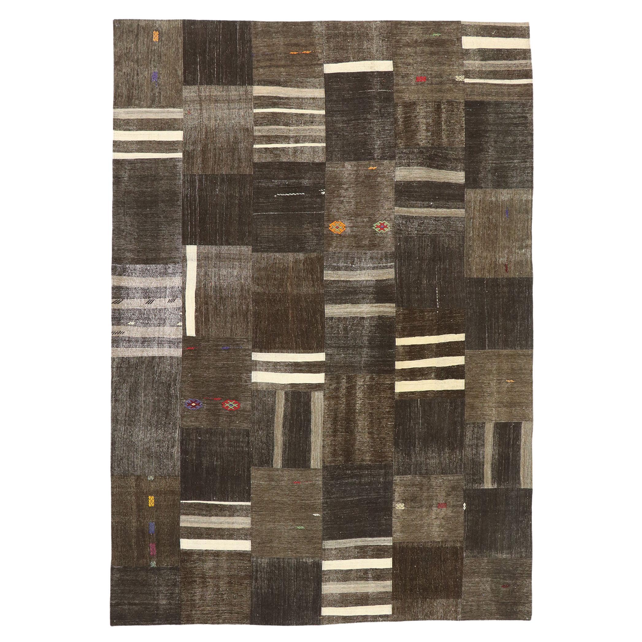 Vintage Turkish Patchwork Rug with Masculine Preppy Style