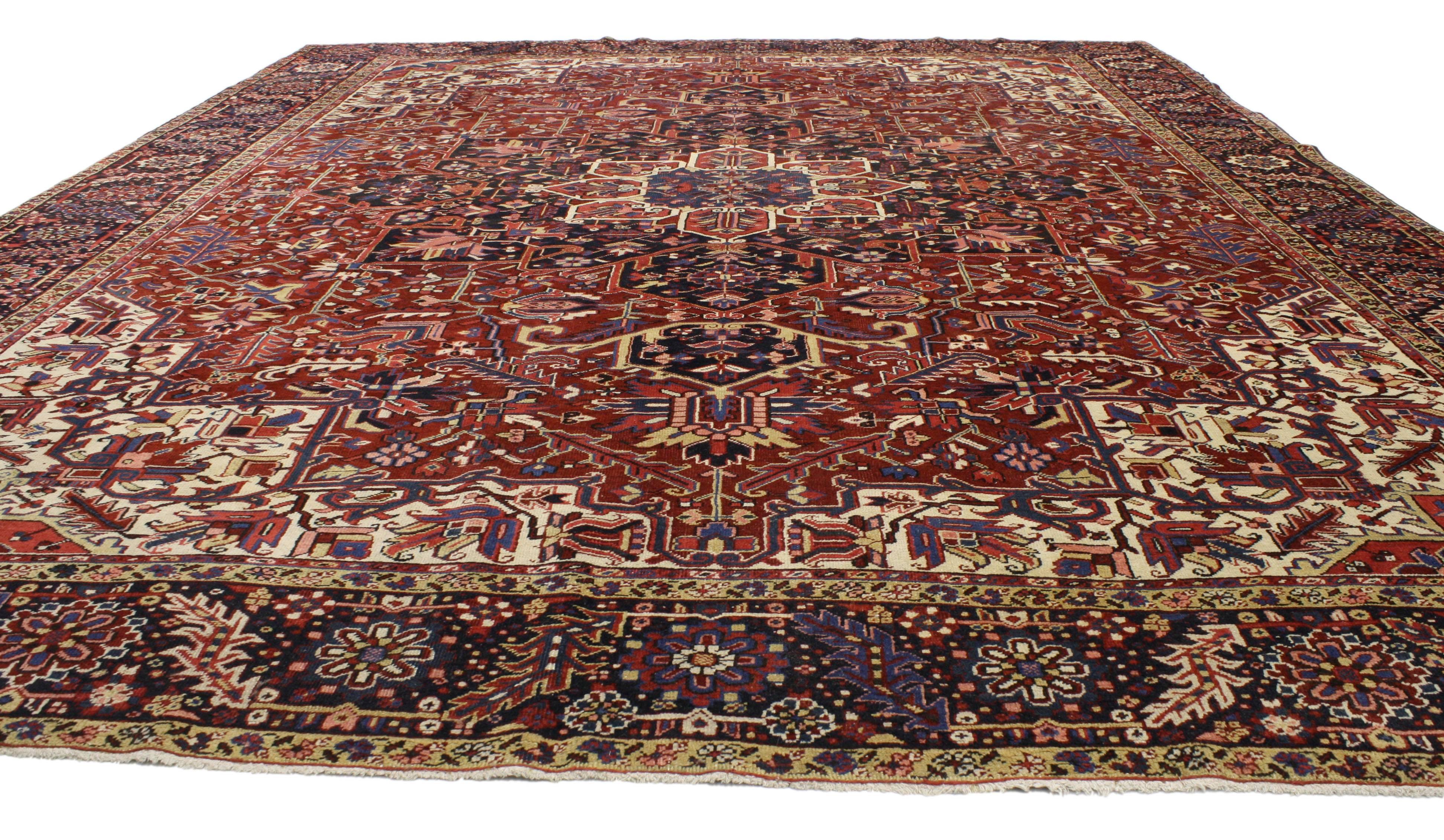 Hand-Knotted Antique Persian Heriz Rug with English Tudor Manor Style For Sale