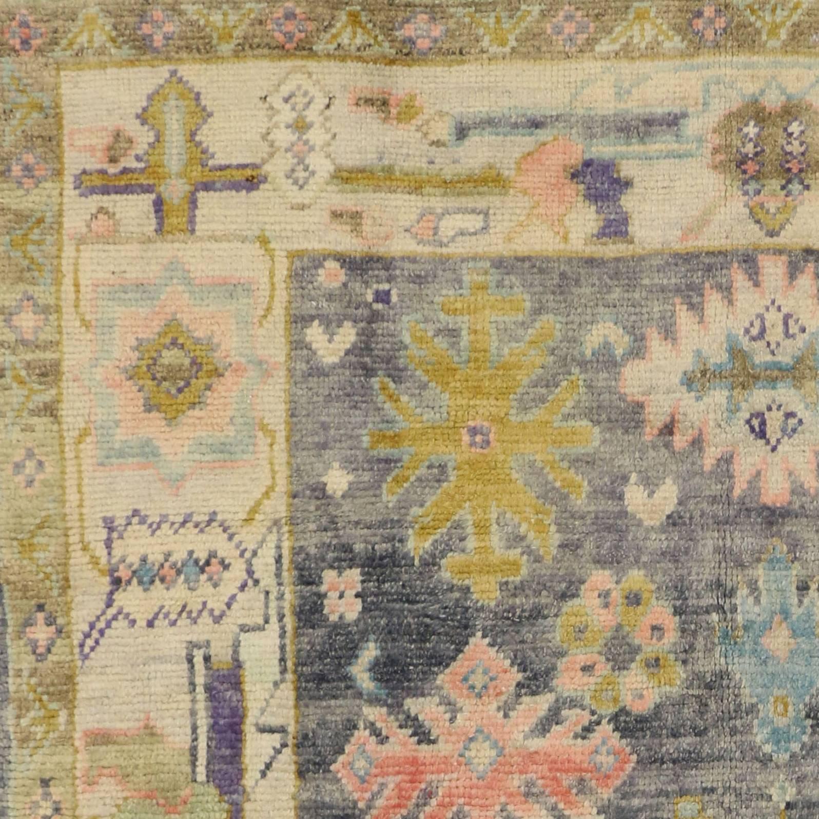 Contemporary Turkish Oushak Rug with Pastel Colors and Tribal Boho Chic Style In New Condition In Dallas, TX