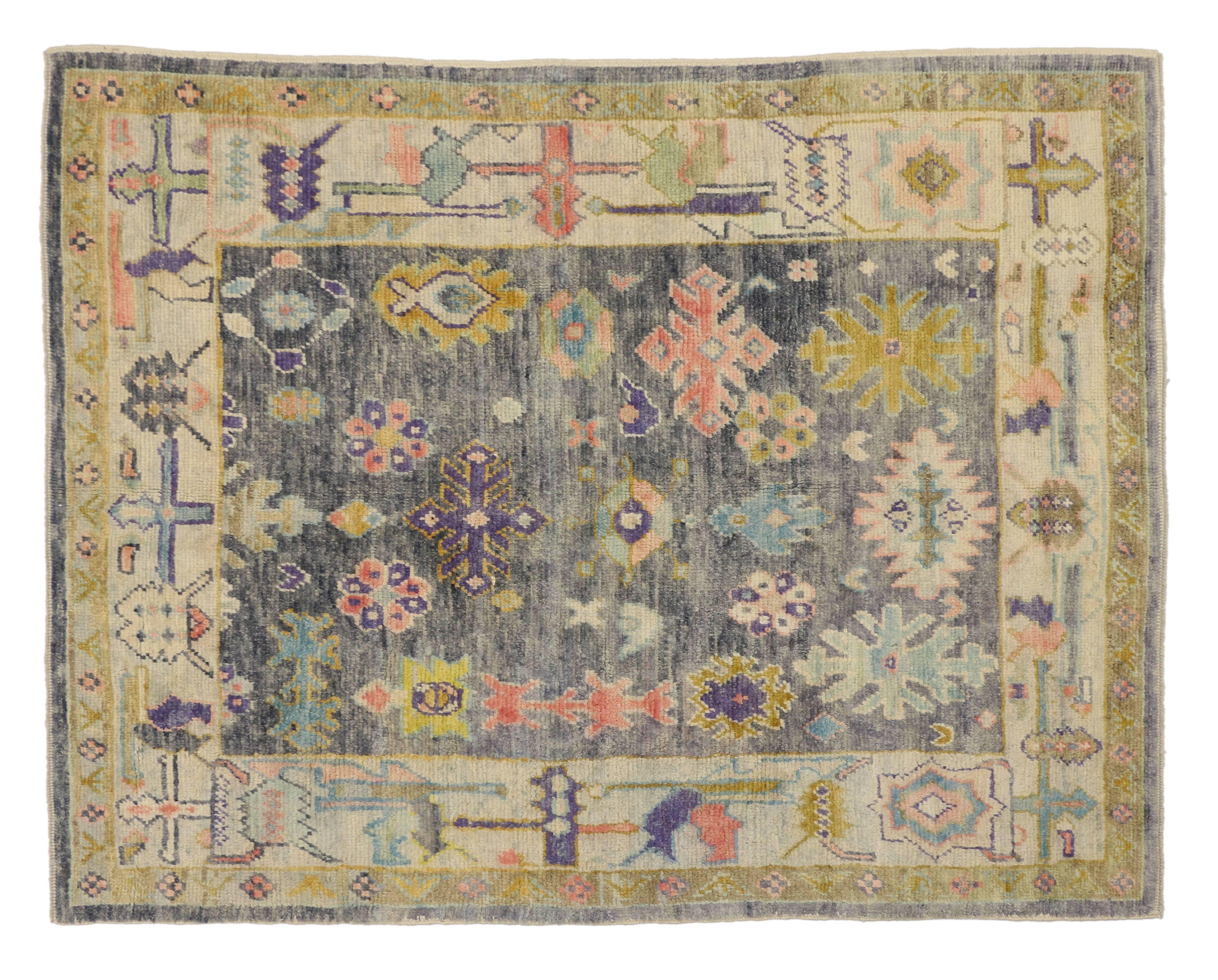 Contemporary Turkish Oushak Rug with Pastel Colors and Tribal Boho Chic Style 2