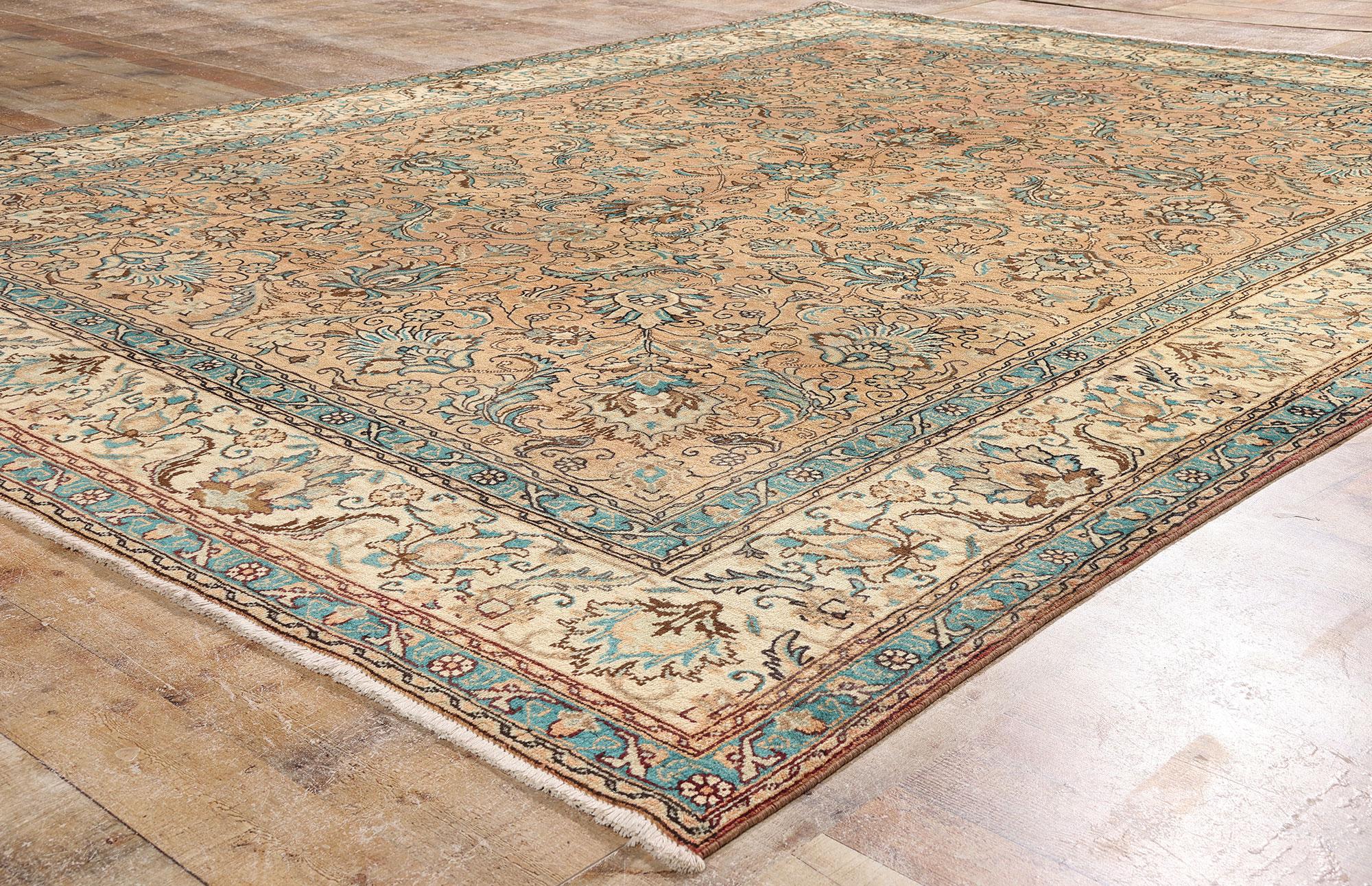 Persiano Tappeto persiano Tabriz vintage con stile rustico georgiano in vendita