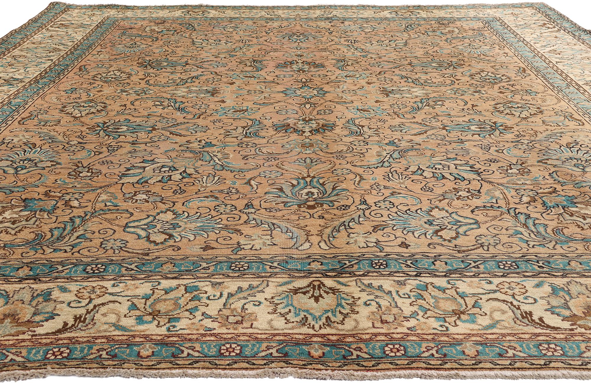 Lana Tappeto persiano Tabriz vintage con stile rustico georgiano in vendita