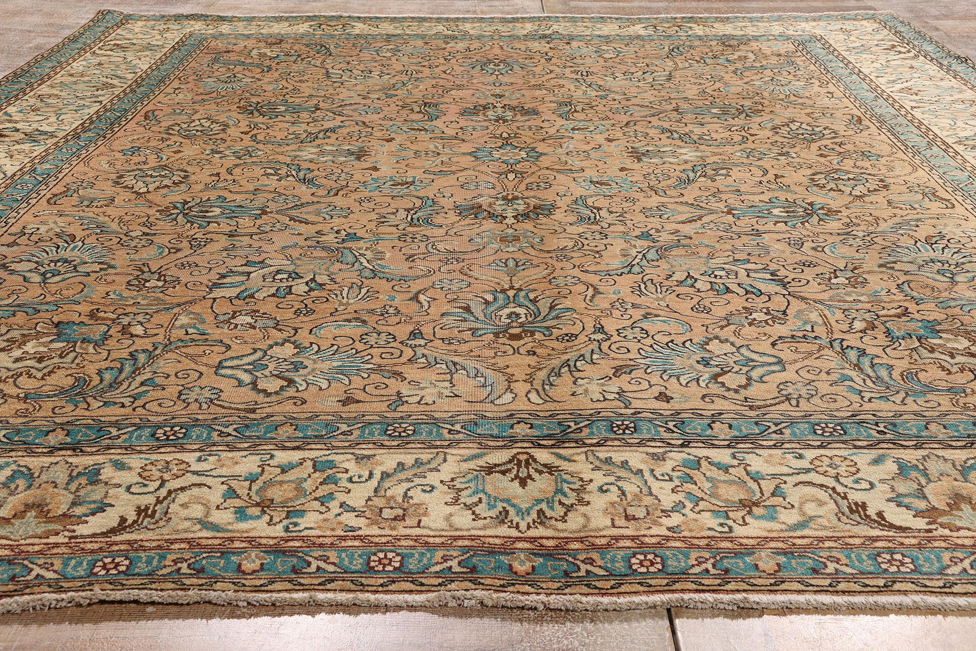 Tappeto persiano Tabriz vintage con stile rustico georgiano in vendita 1
