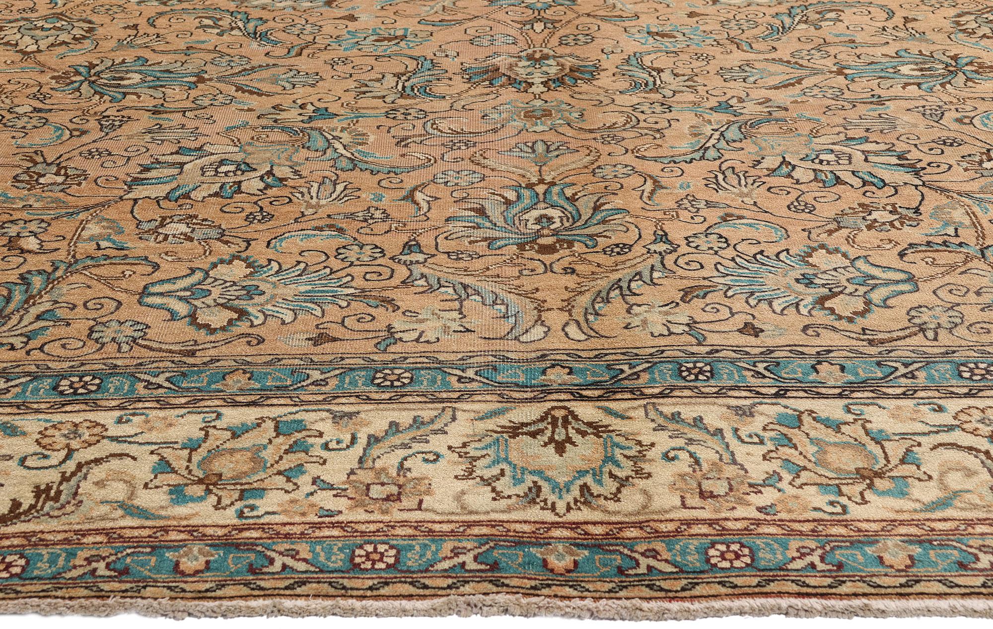 Tappeto persiano Tabriz vintage con stile rustico georgiano In condizioni buone in vendita a Dallas, TX