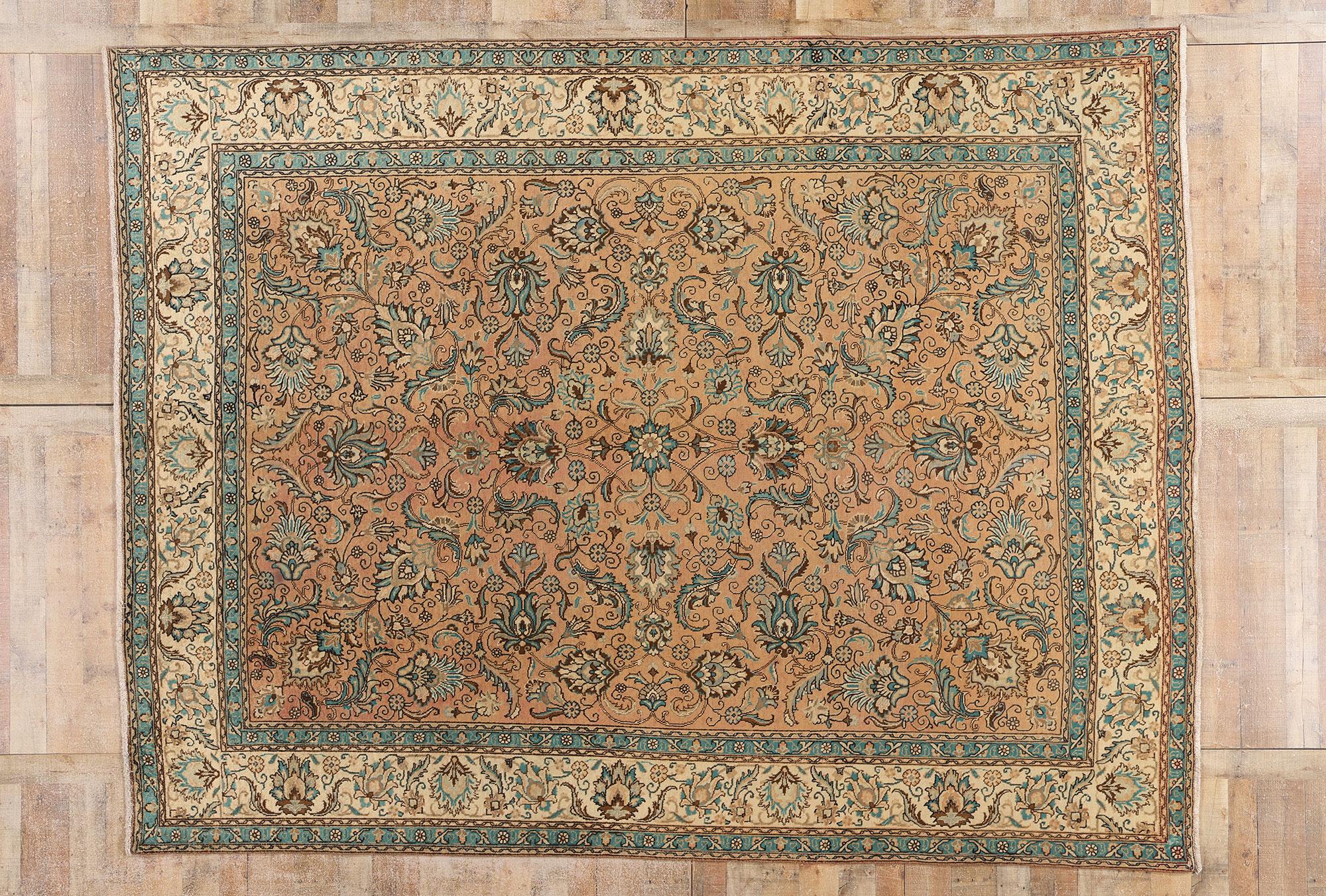 Tappeto persiano Tabriz vintage con stile rustico georgiano in vendita 3
