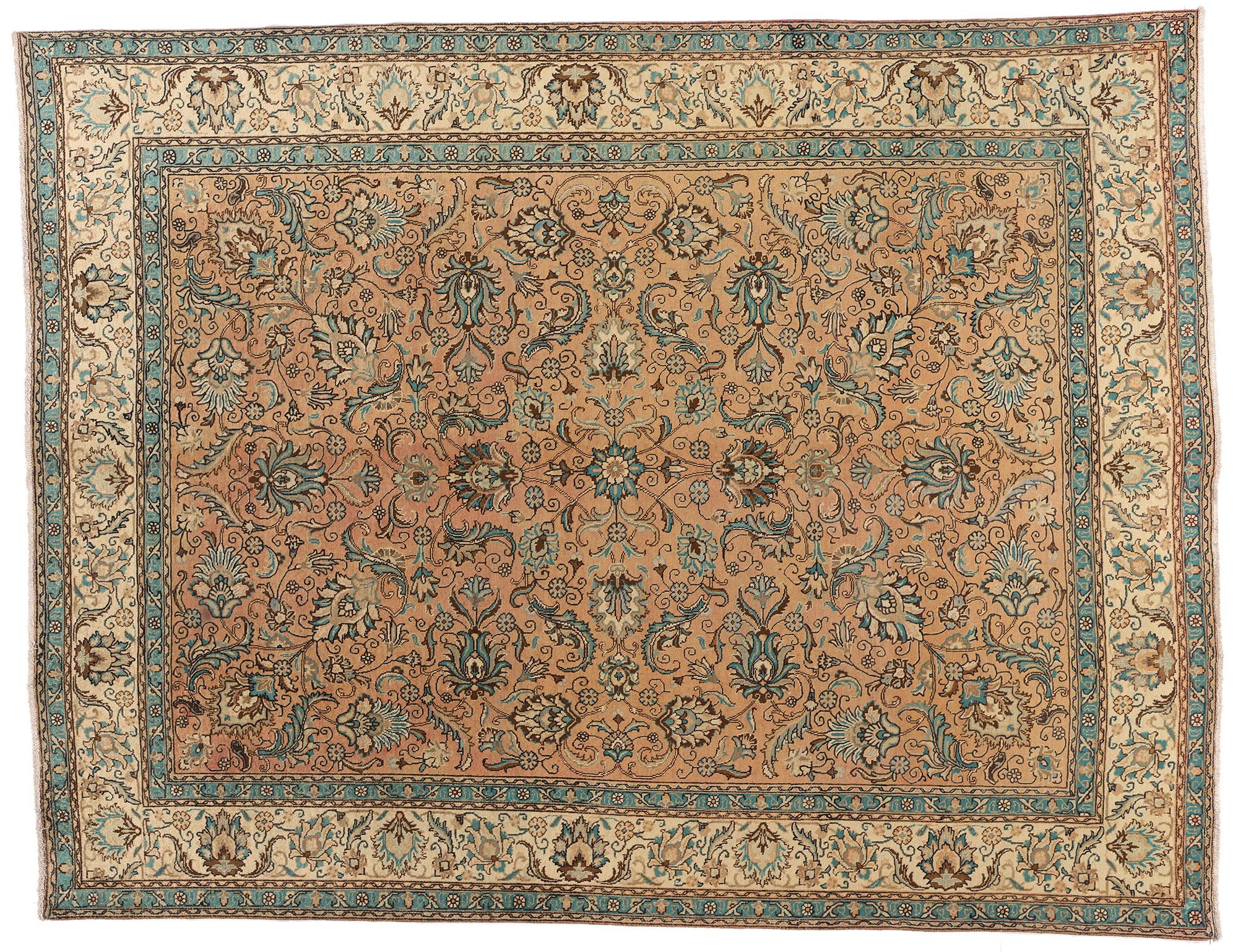 Tappeto persiano Tabriz vintage con stile rustico georgiano in vendita 4