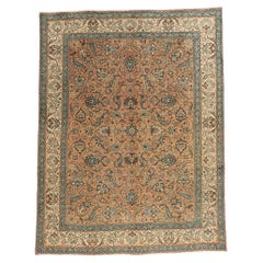 Tappeto persiano Tabriz vintage con stile rustico georgiano