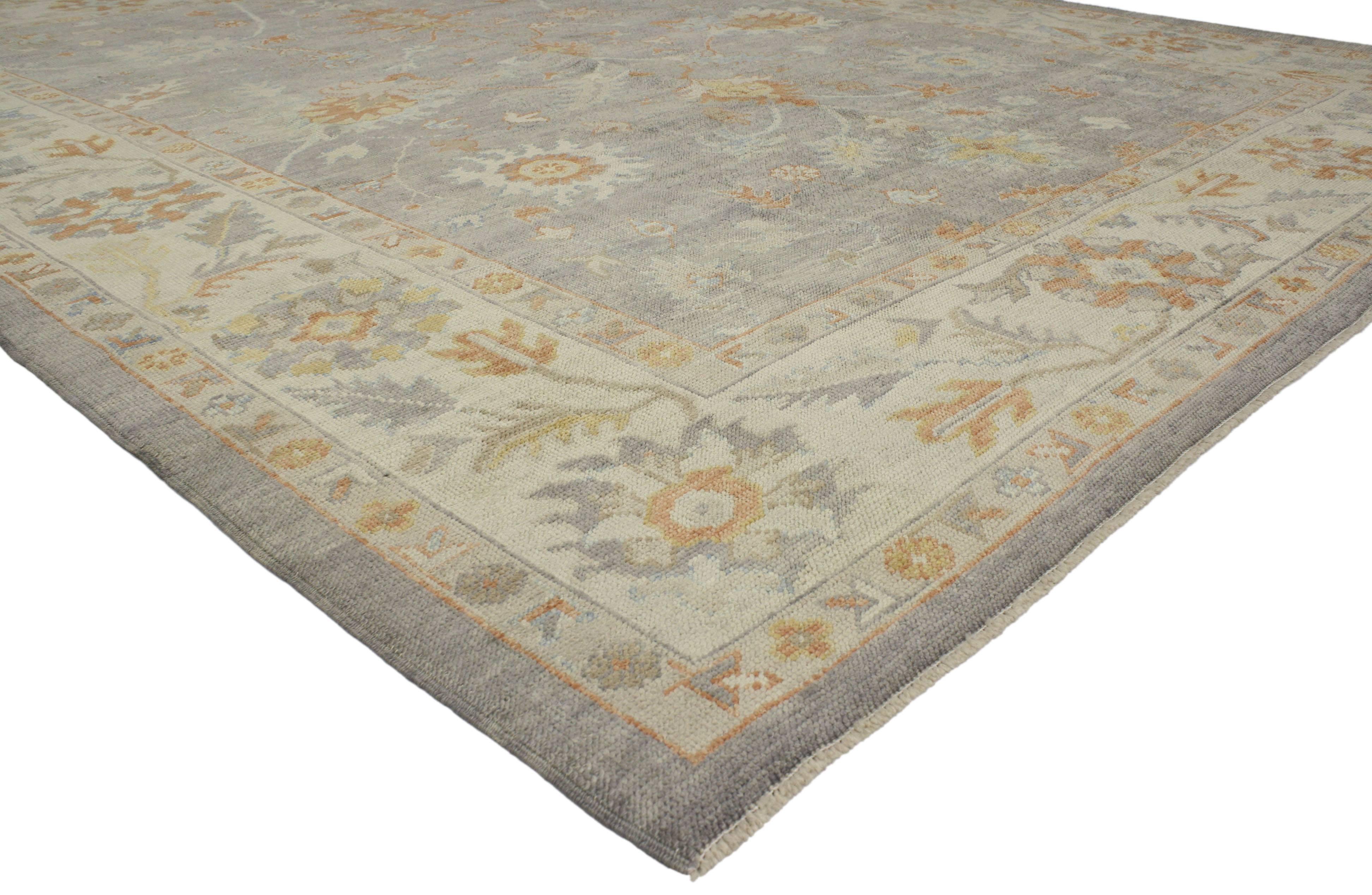 52162 New Contemporary Turkish Oushak Rug with Neutral Colors and Transitional Style. A masterpiece of timelessness and impeccable craftsmanship, this hand-knotted wool Turkish Oushak rug is a classic expression of Anatolian heritage, reimagined