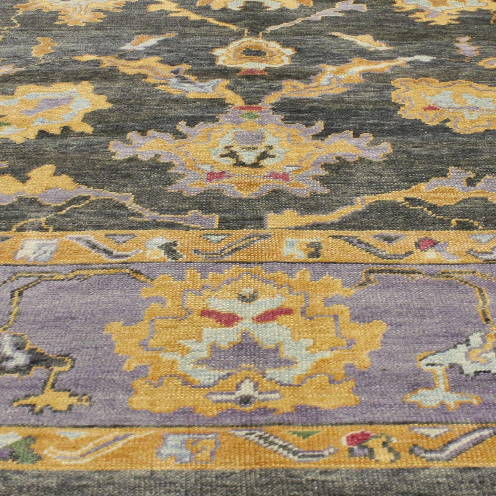 New Contemporary Modern Turkish Oushak Area Rug, Amethyst and Onyx In New Condition For Sale In Dallas, TX
