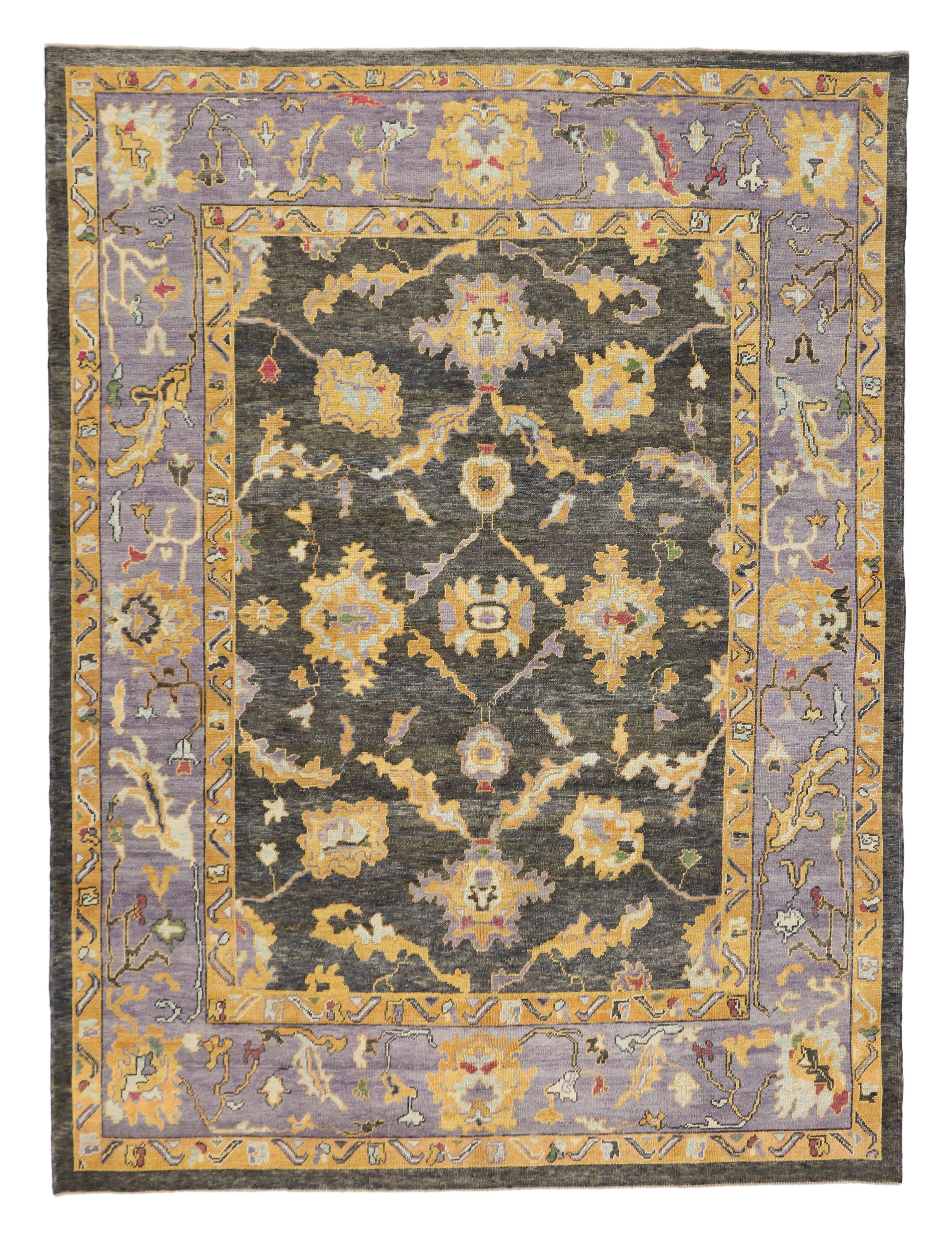 New Contemporary Modern Turkish Oushak Area Rug, Amethyst and Onyx For Sale 1