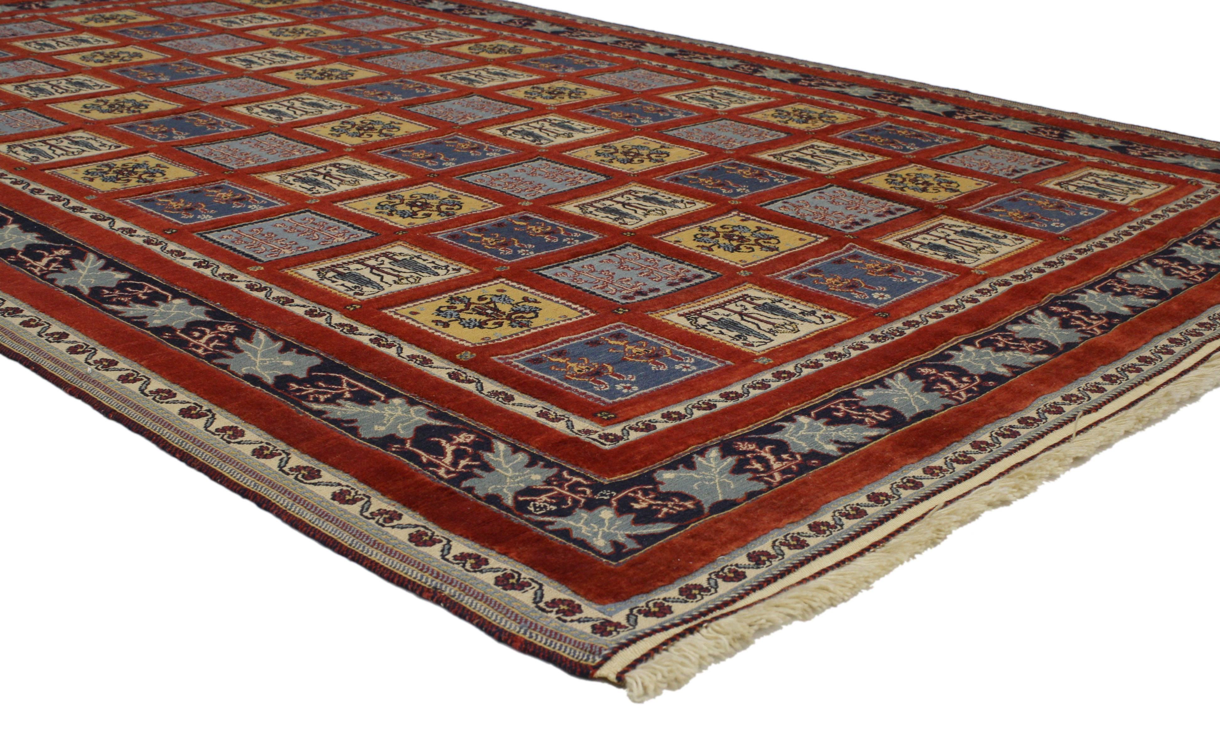 Modern Vintage Gabbeh Indian Rug with Four Seasons Design For Sale