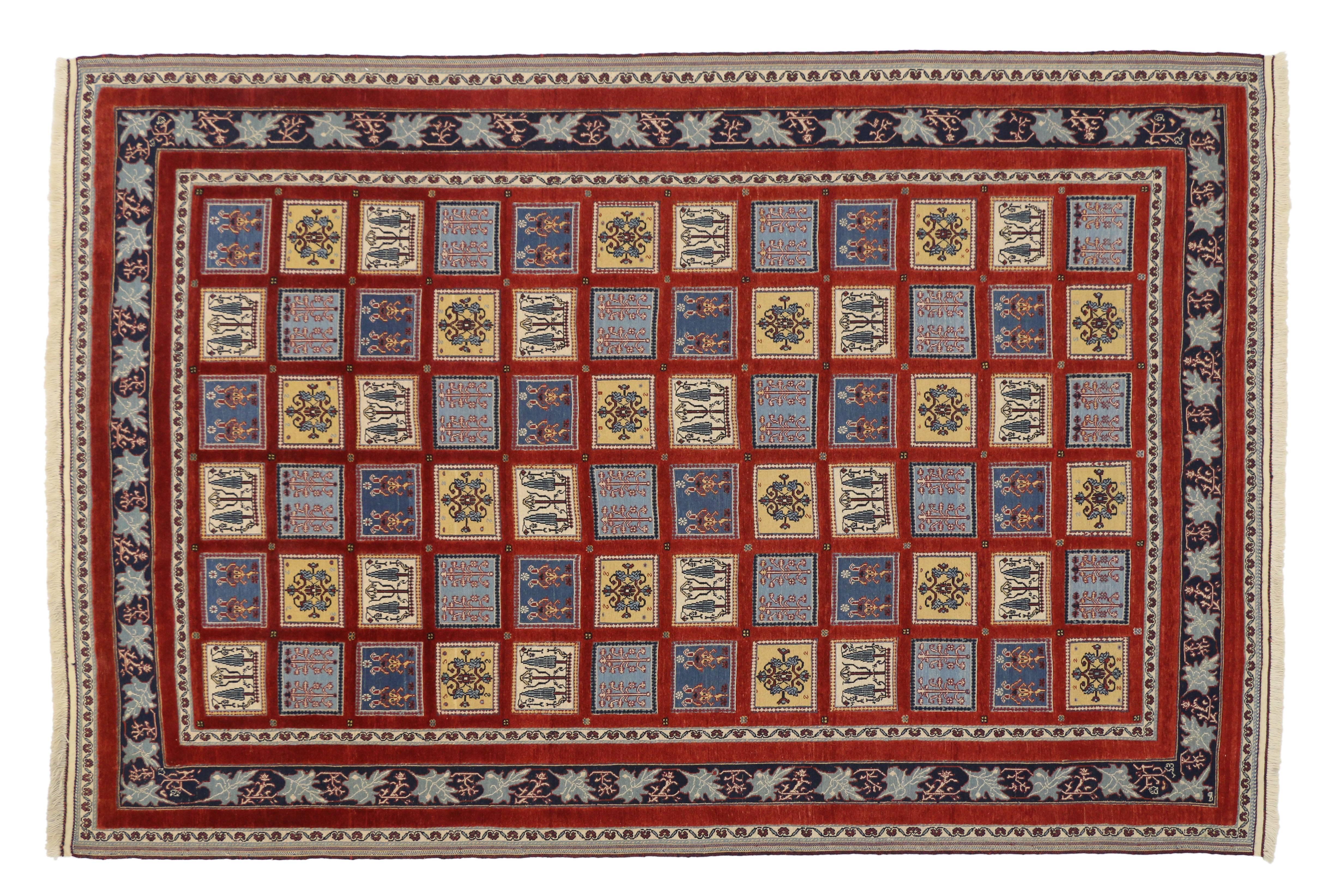 Hand-Knotted Vintage Gabbeh Indian Rug with Four Seasons Design For Sale
