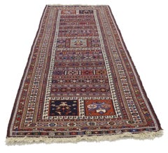 Vintage Soumak Persian Runner with Tribal Style, Flat-Weave Hallway Runner