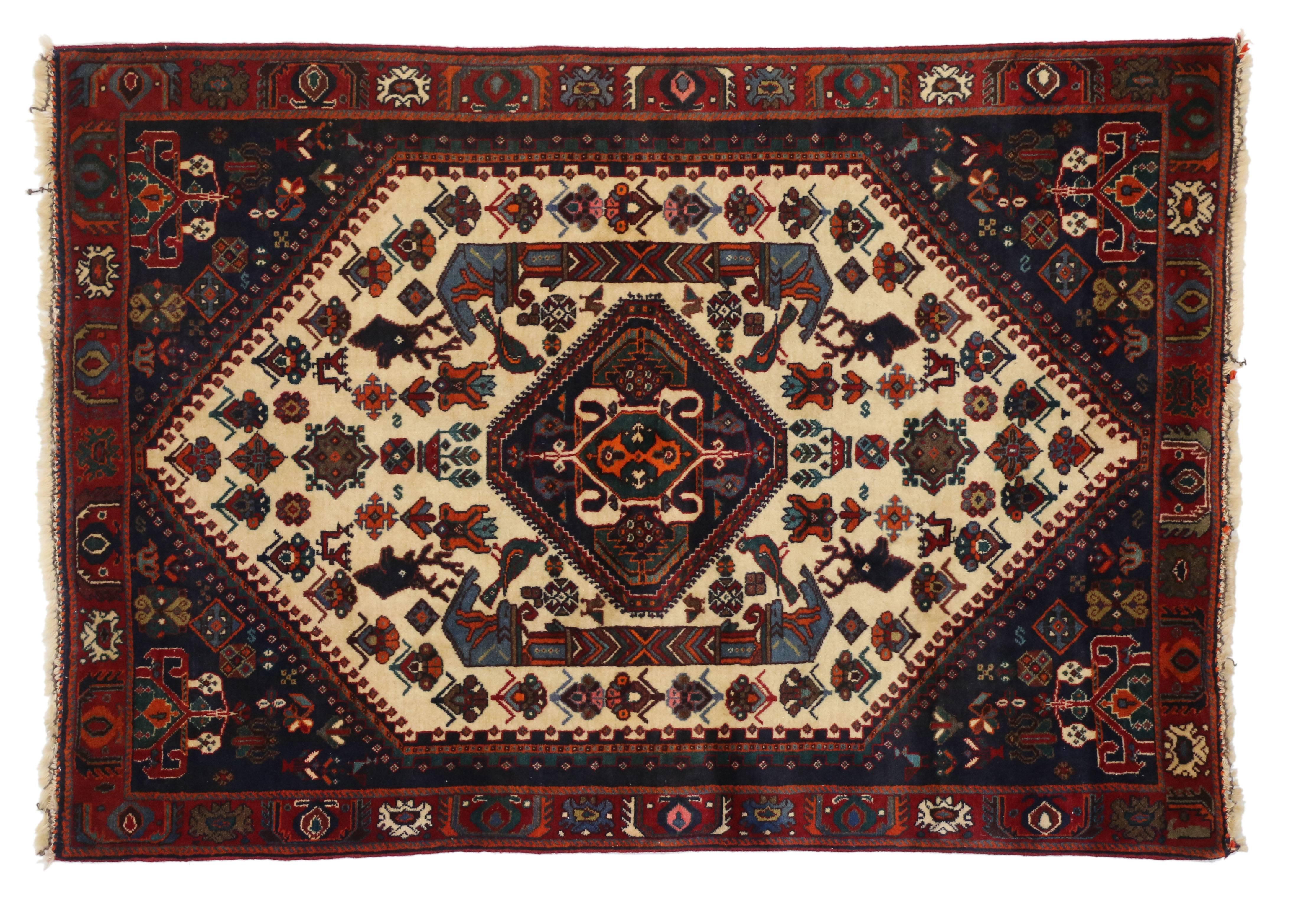 Vintage Persian Shiraz Rug with Modern Tribal Style For Sale 2