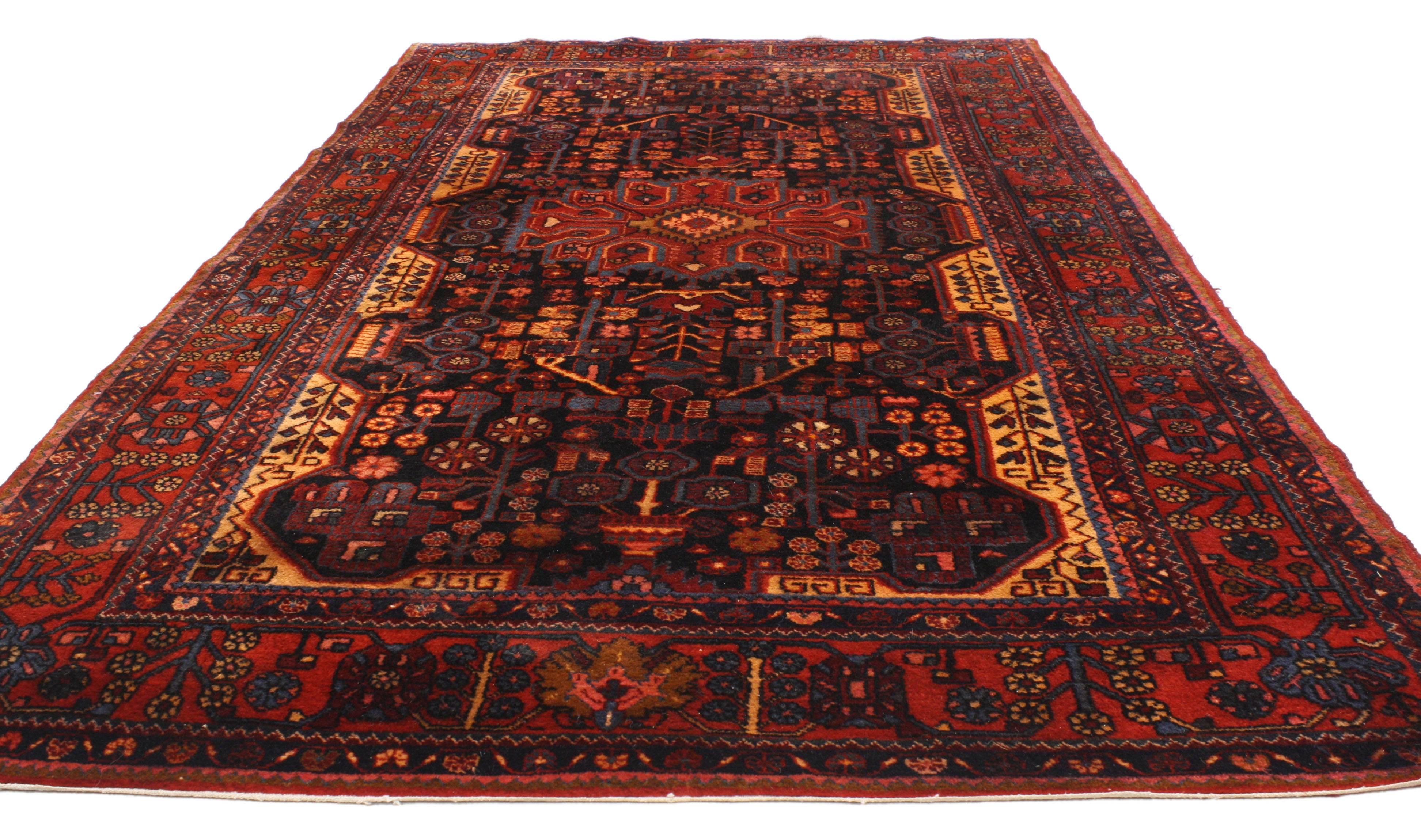 Hand-Knotted Antique Persian Hamadan Gallery Rug with Modern Tribal Style For Sale