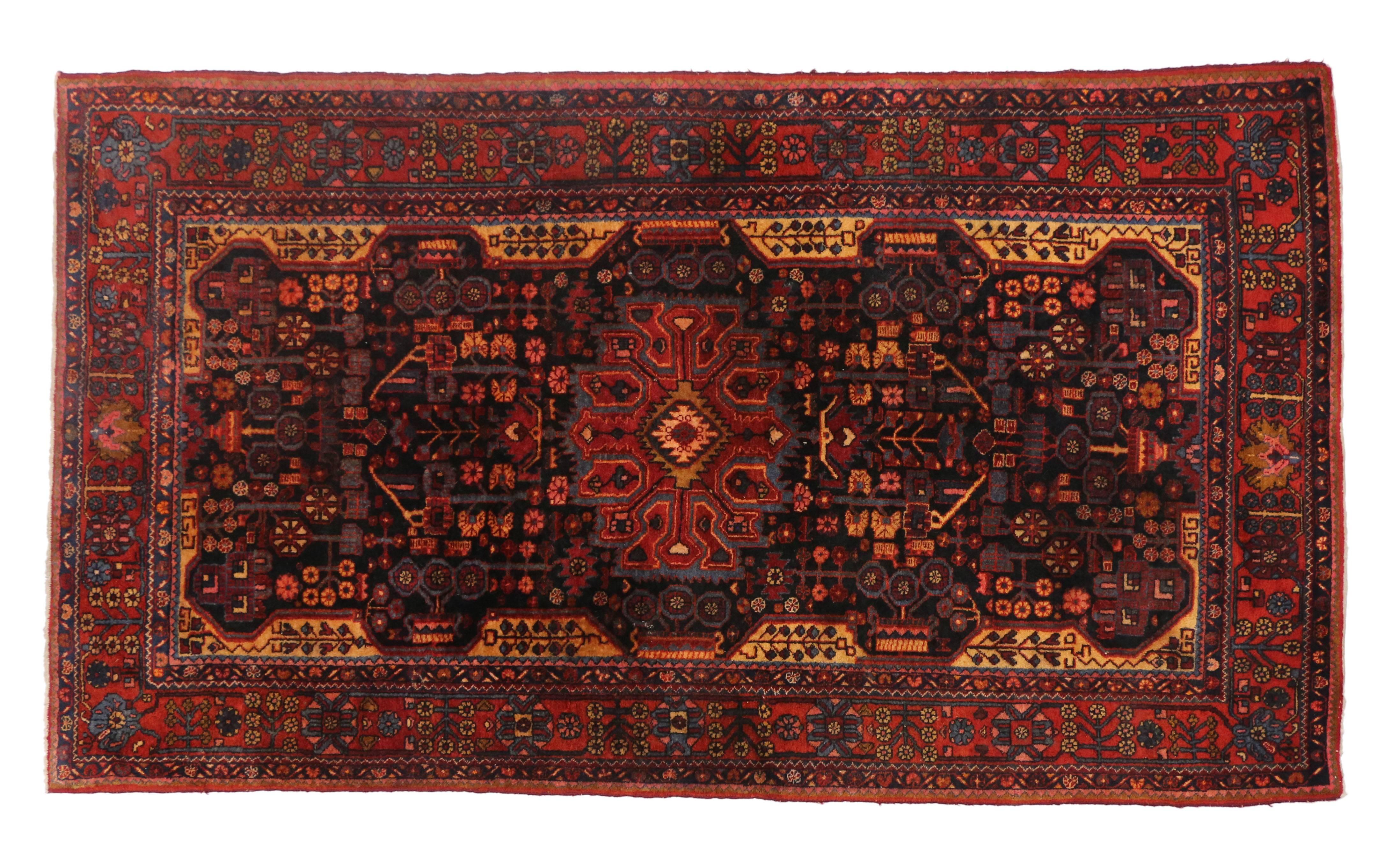 Antique Persian Hamadan Gallery Rug with Modern Tribal Style In Good Condition For Sale In Dallas, TX
