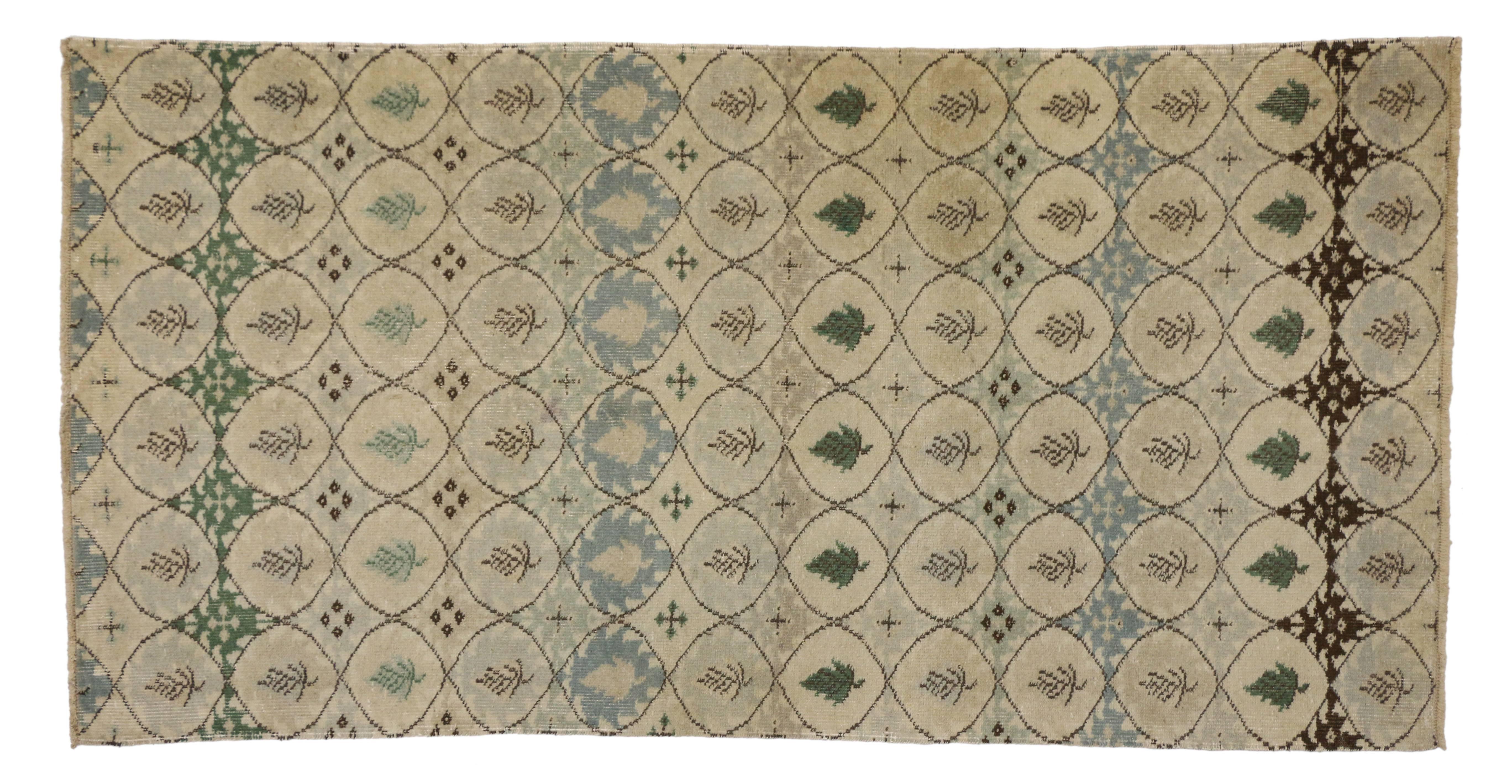 Hand-Knotted Distressed Vintage Turkish Sivas Rug with Biophilic Design For Sale