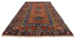 Tapis de couloir turc vintage Oushak avec motif tribal moderne