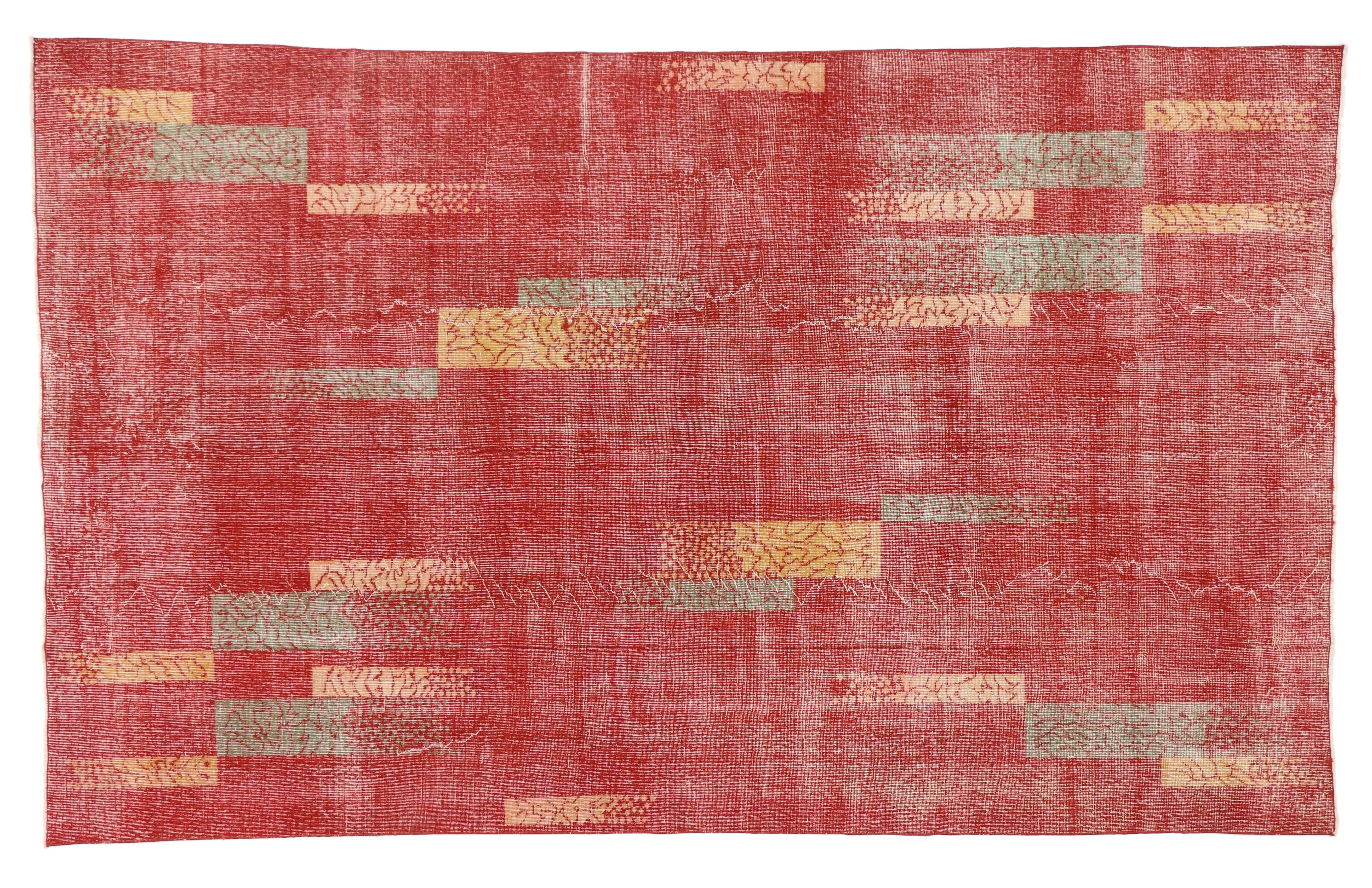 Zeki Muren Türkischer Sivas-Teppich im Vintage-Stil mit kubistischem Art-déco-Stil  (Handgeknüpft) im Angebot