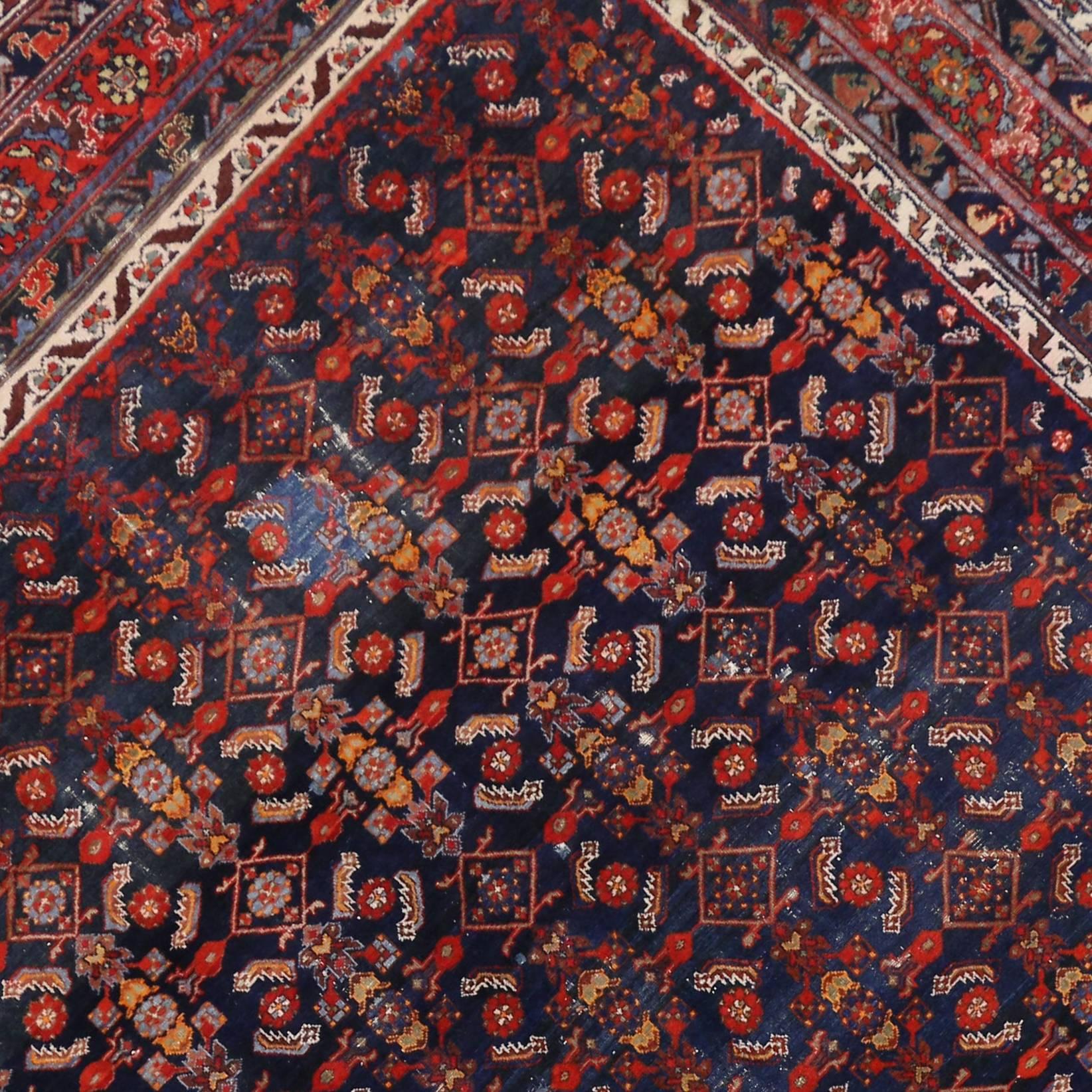Antique Persian Malayer Rug with Traditional Modern Style In Distressed Condition In Dallas, TX