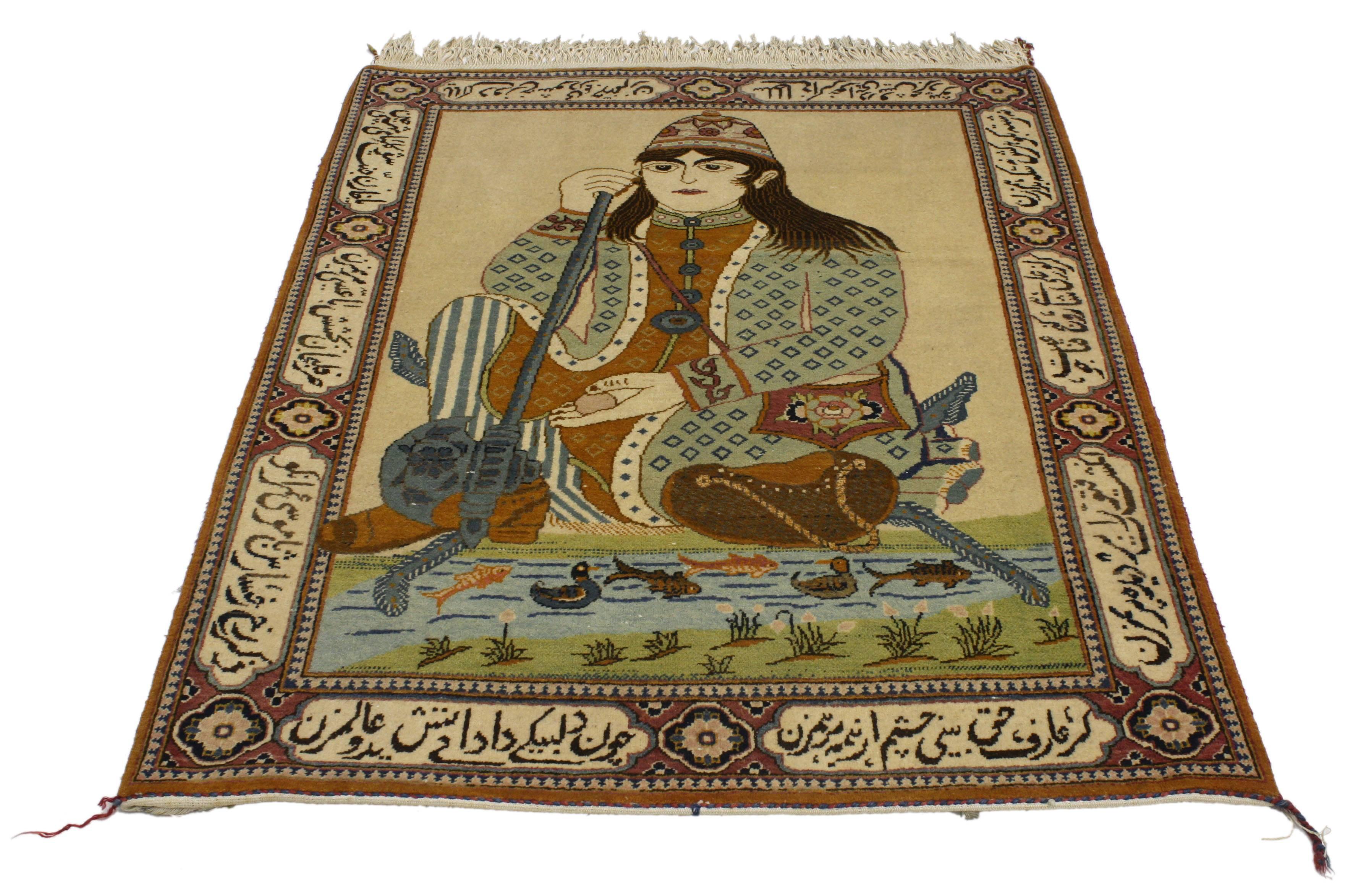 Antiker persischer Kashan-Bilderteppich, Dervish in einem Gartenteppich, Wandbehang (Kaschan) im Angebot