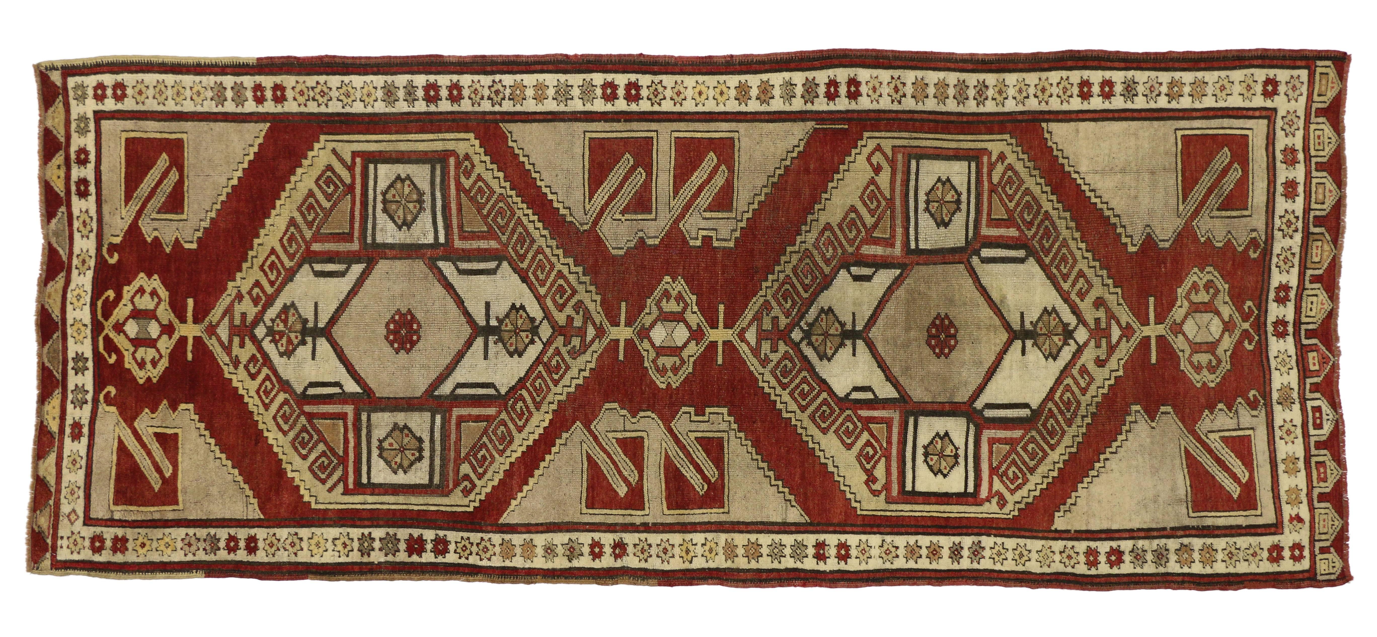 1950's Vintage Türkisch Oushak Teppich Läufer, 03'11 x 09'06 im Zustand „Gut“ im Angebot in Dallas, TX