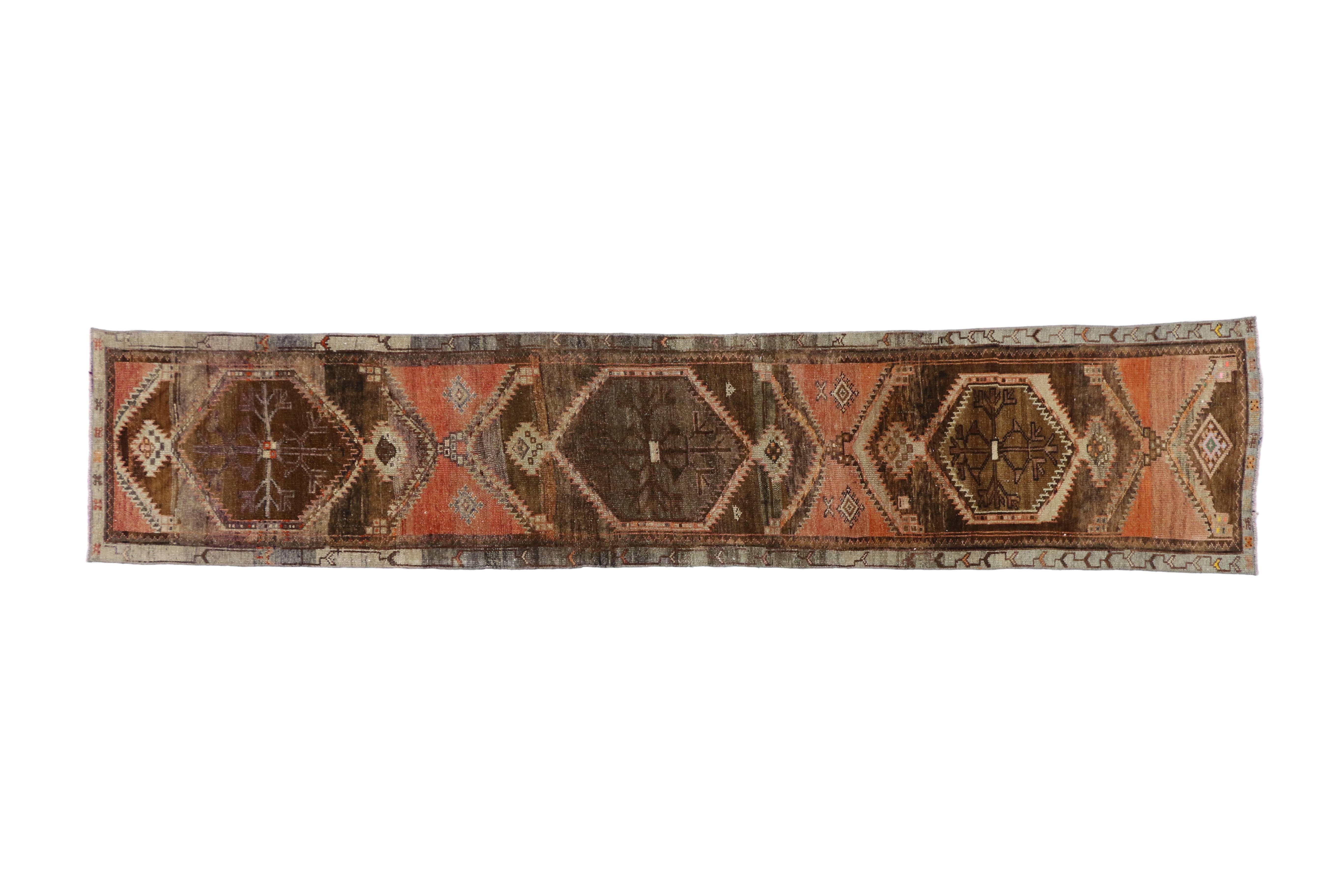 Vintage Turkish Oushak Runner with Mid-Century Modern Style In Excellent Condition For Sale In Dallas, TX