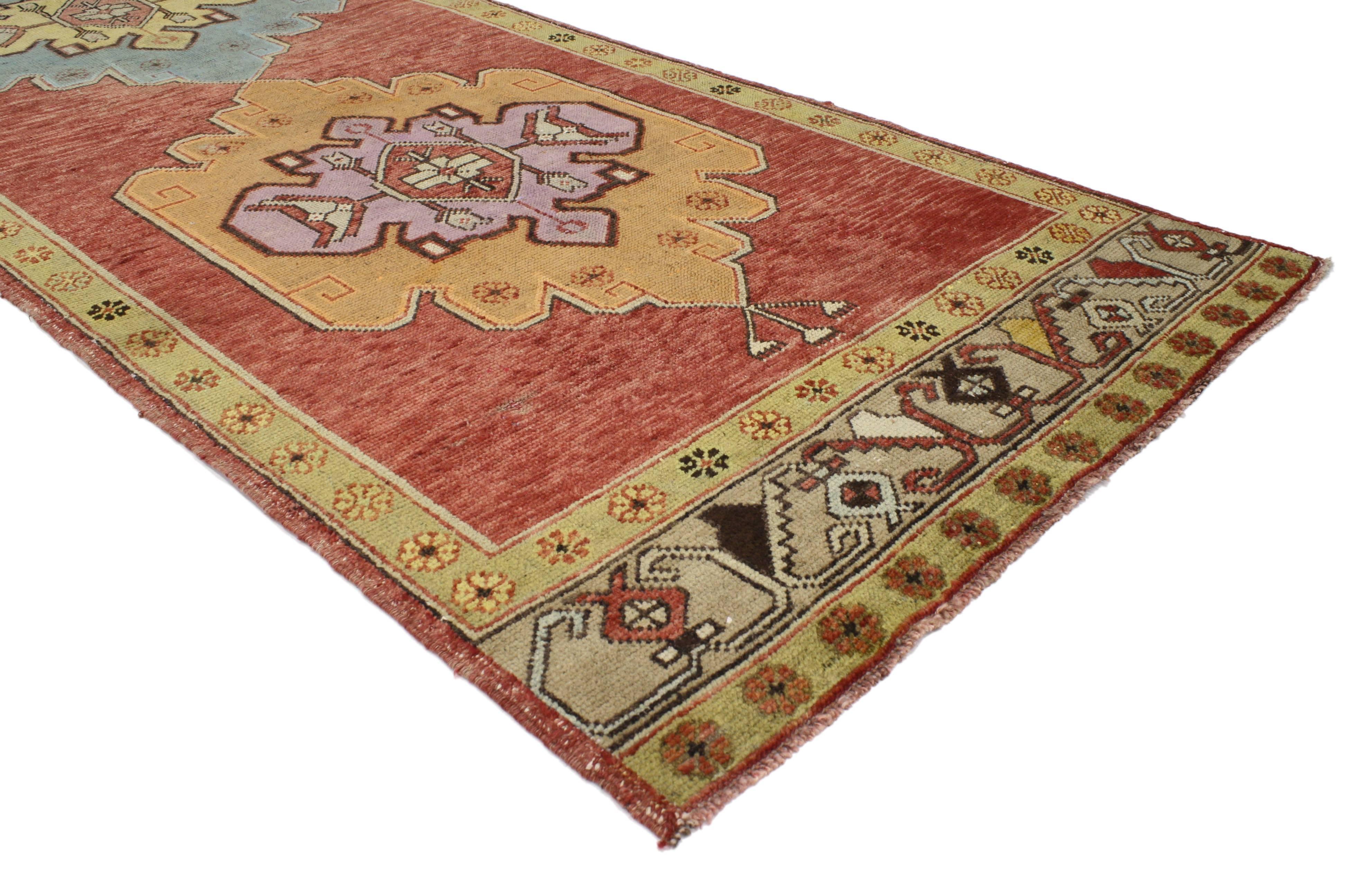 Hand-Knotted Vintage Turkish Oushak Runner with Modern Style
