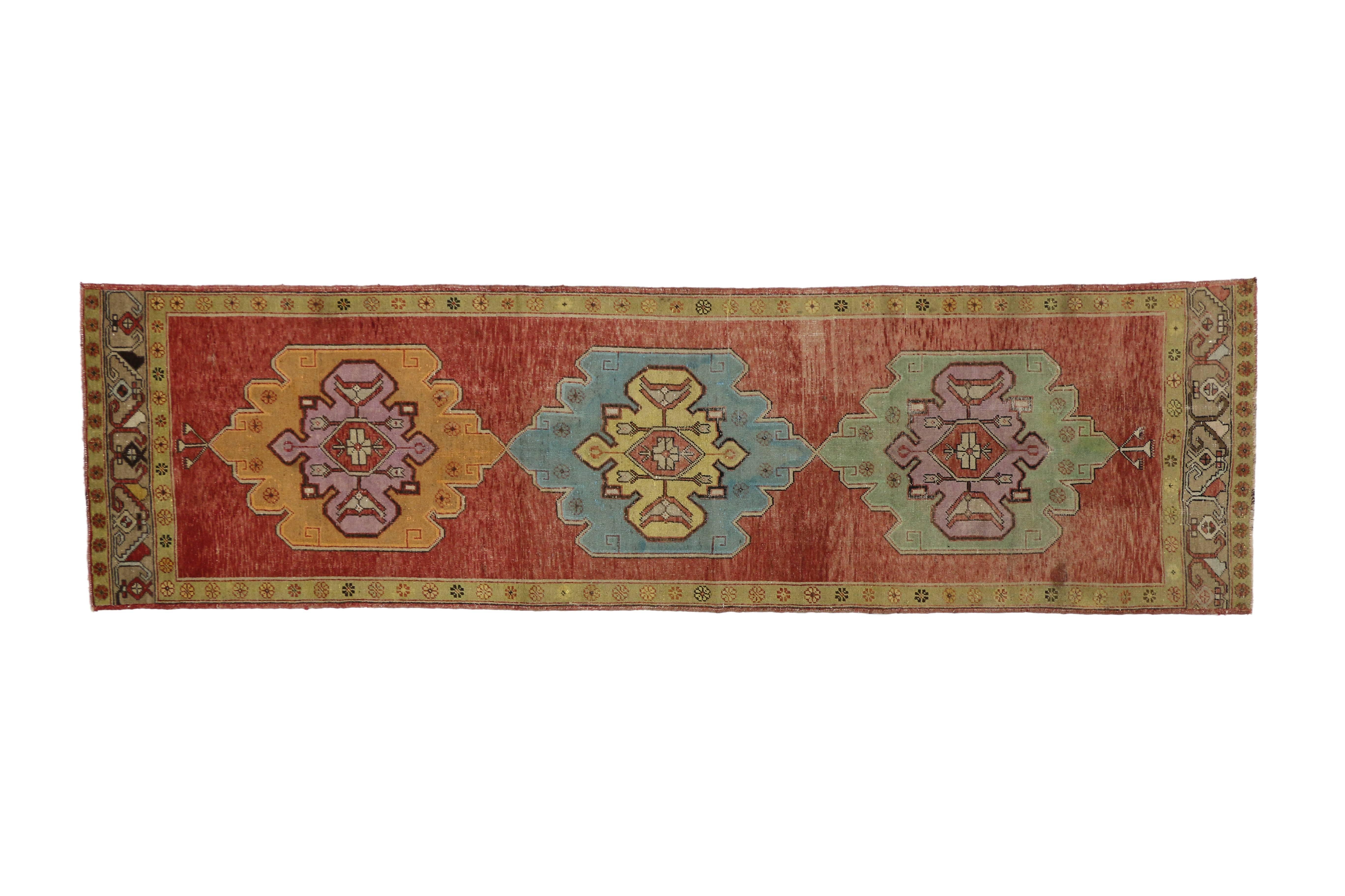 Vintage Turkish Oushak Runner with Modern Style In Excellent Condition In Dallas, TX