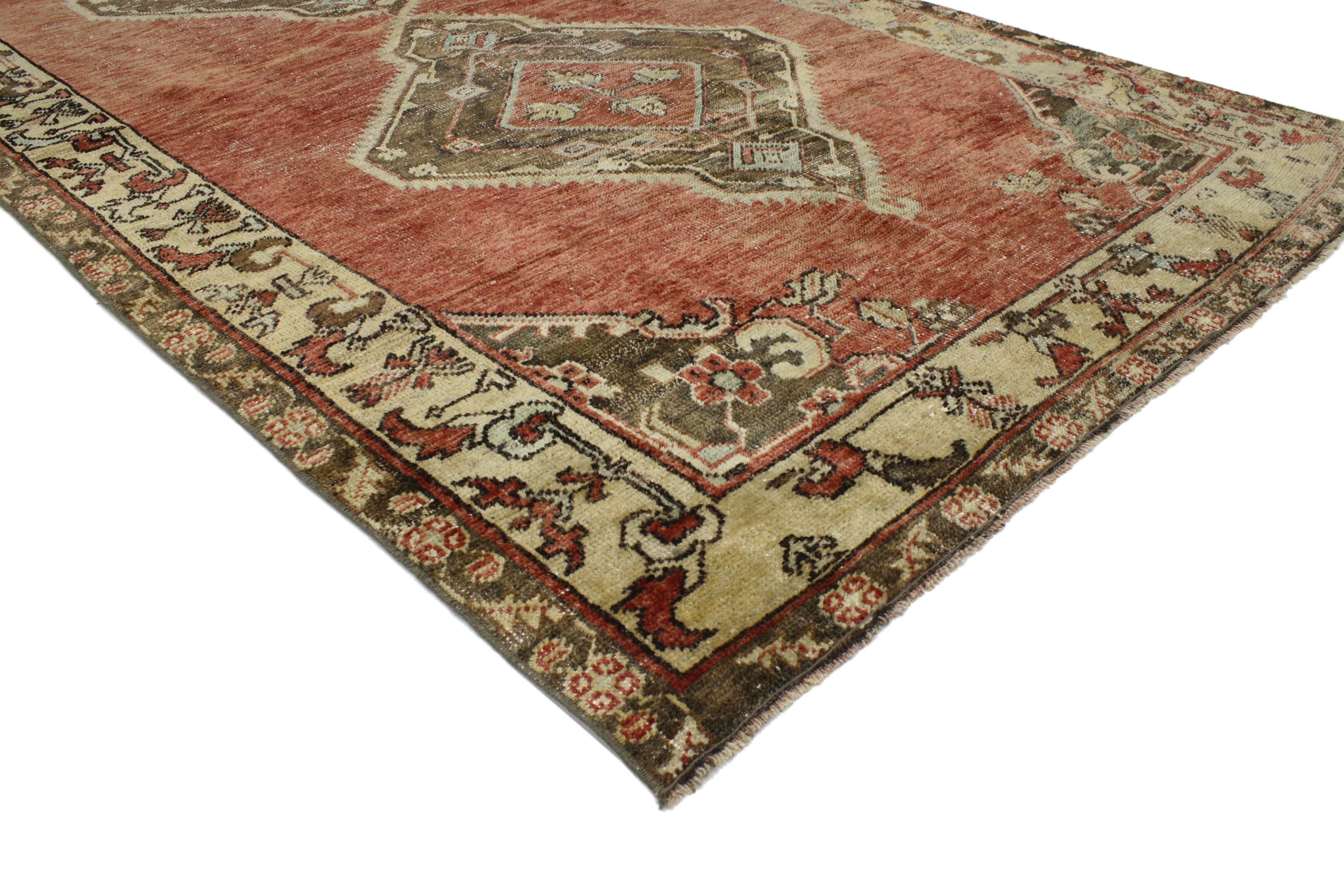 Hand-Knotted Vintage Turkish Oushak Rug with Rustic Modern Style For Sale