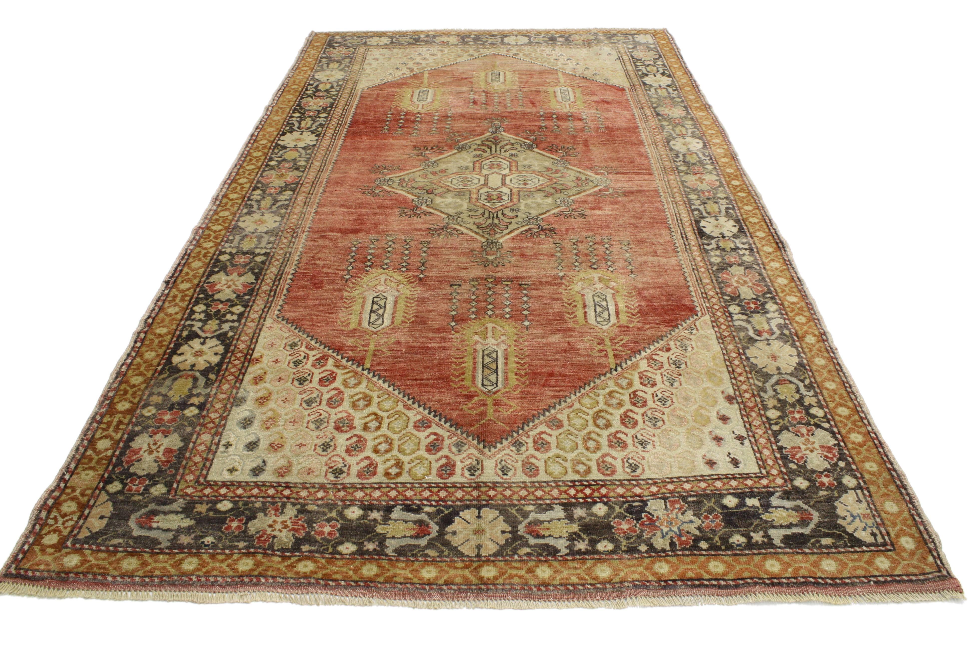 Hand-Knotted Vintage Turkish Oushak Rug with Traditional Modern Style For Sale