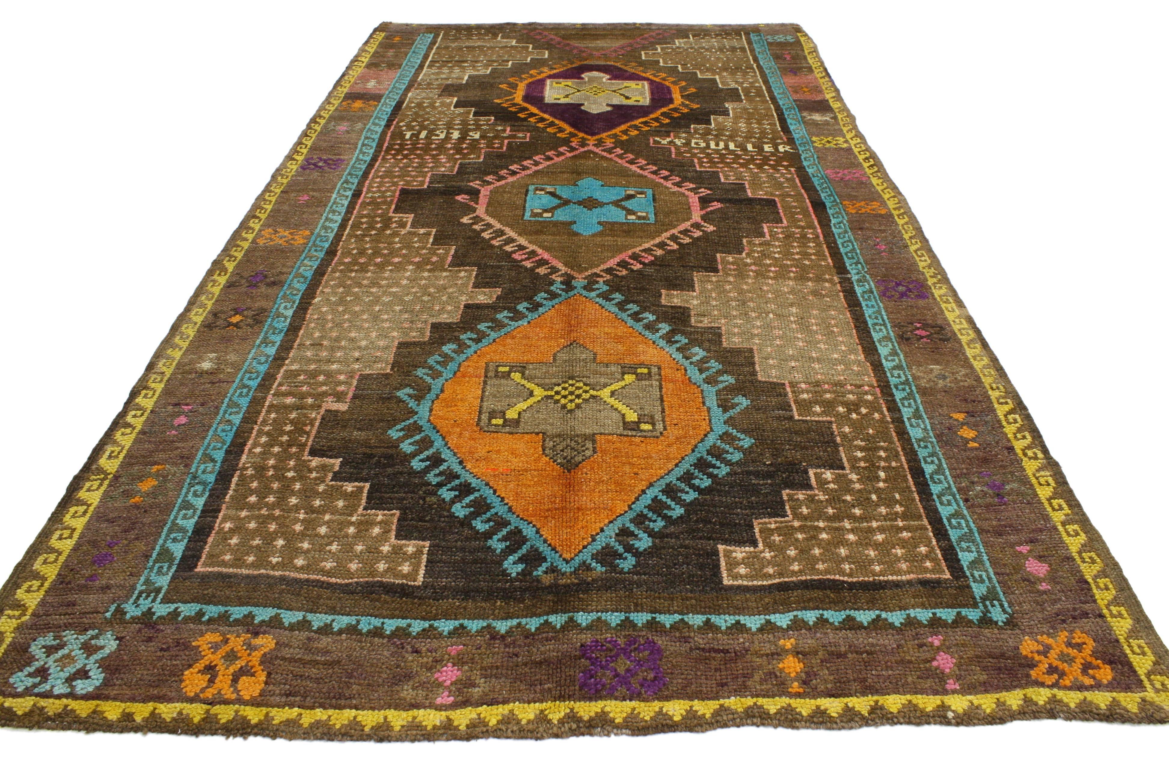 Hand-Knotted Vintage Turkish Oushak Runner with Modern Contemporary Style, Oushak Gallery Rug
