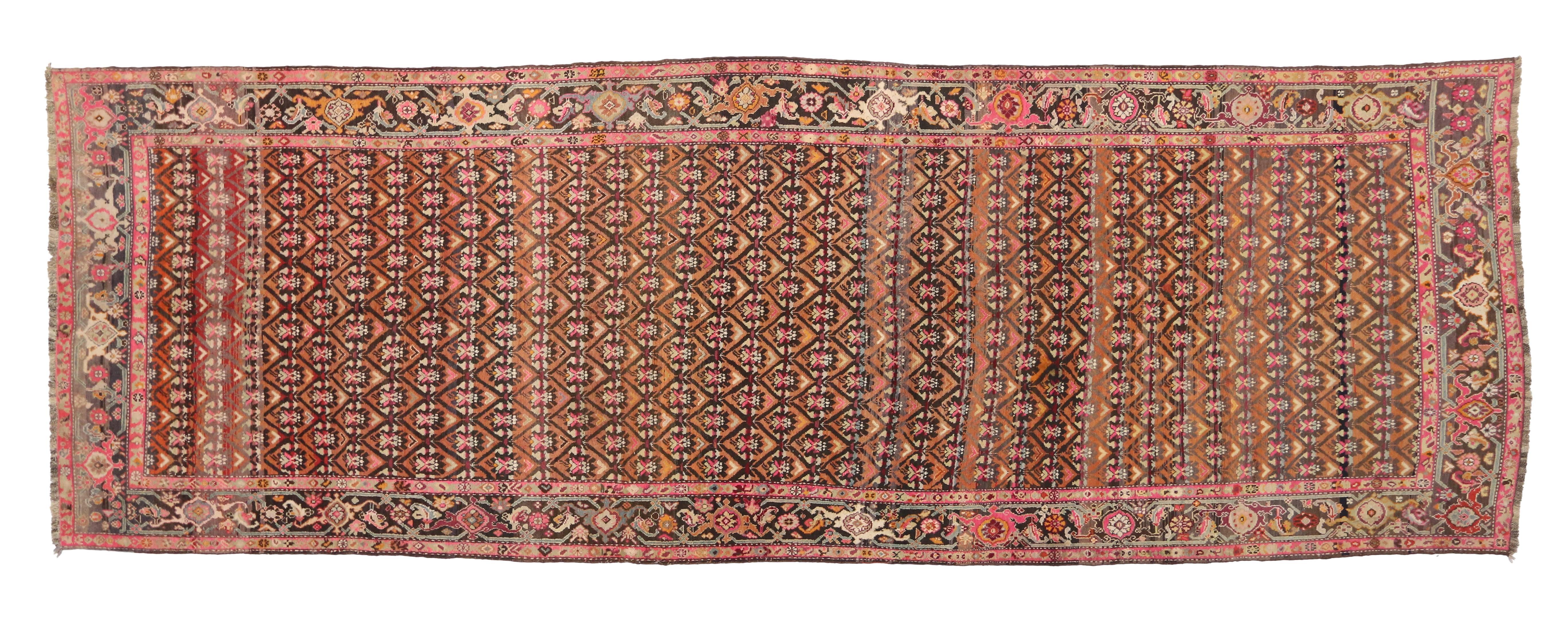 20th Century Antique Caucasian Karabakh Gallery Rug with Mid-Century Modern Style  For Sale