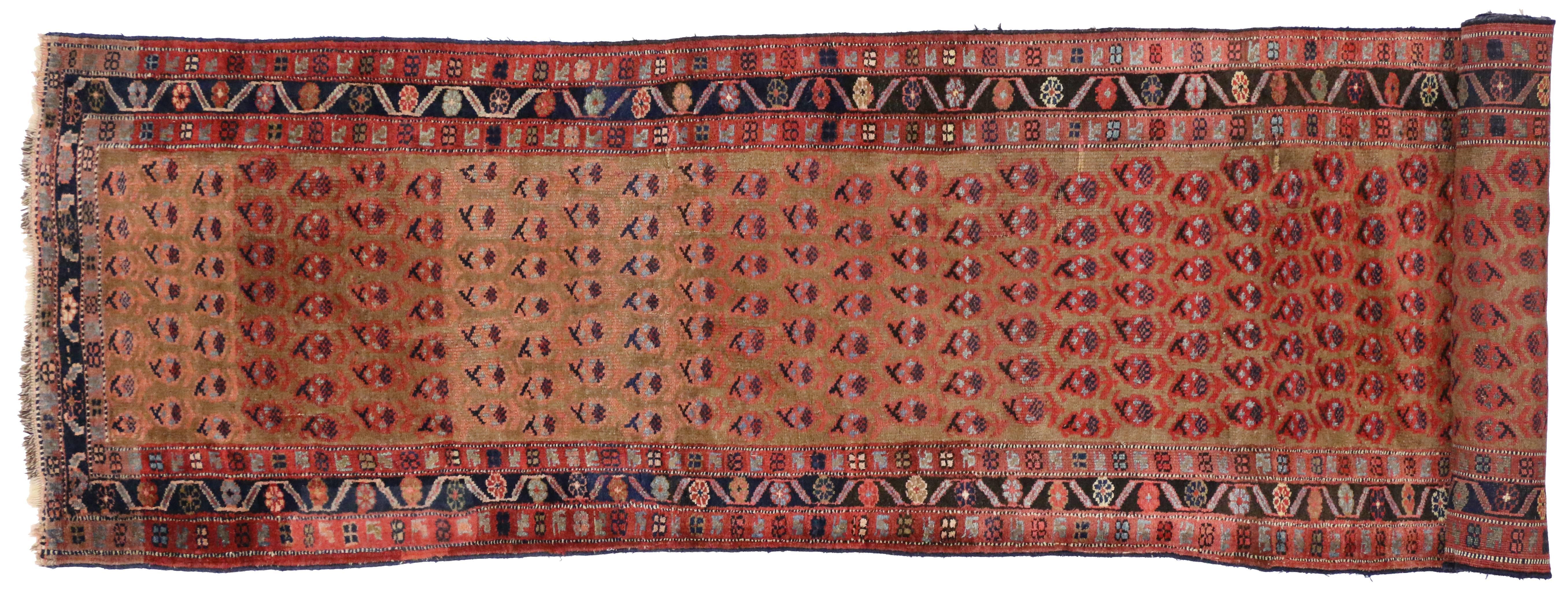 Late 19th Century Antique Persian Kurd Carpet Runner, Long Persian Runner In Excellent Condition In Dallas, TX