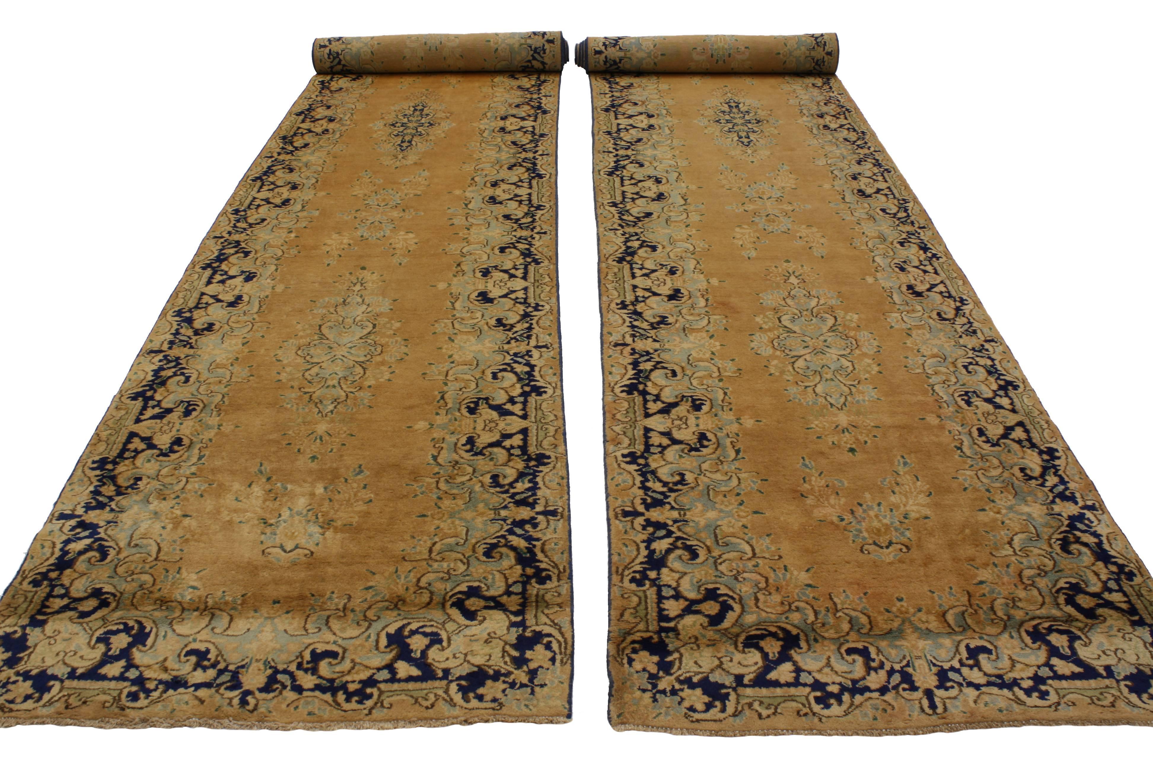 Pair of Matching Vintage Persian Kerman Rug Carpet Runners For Sale 11