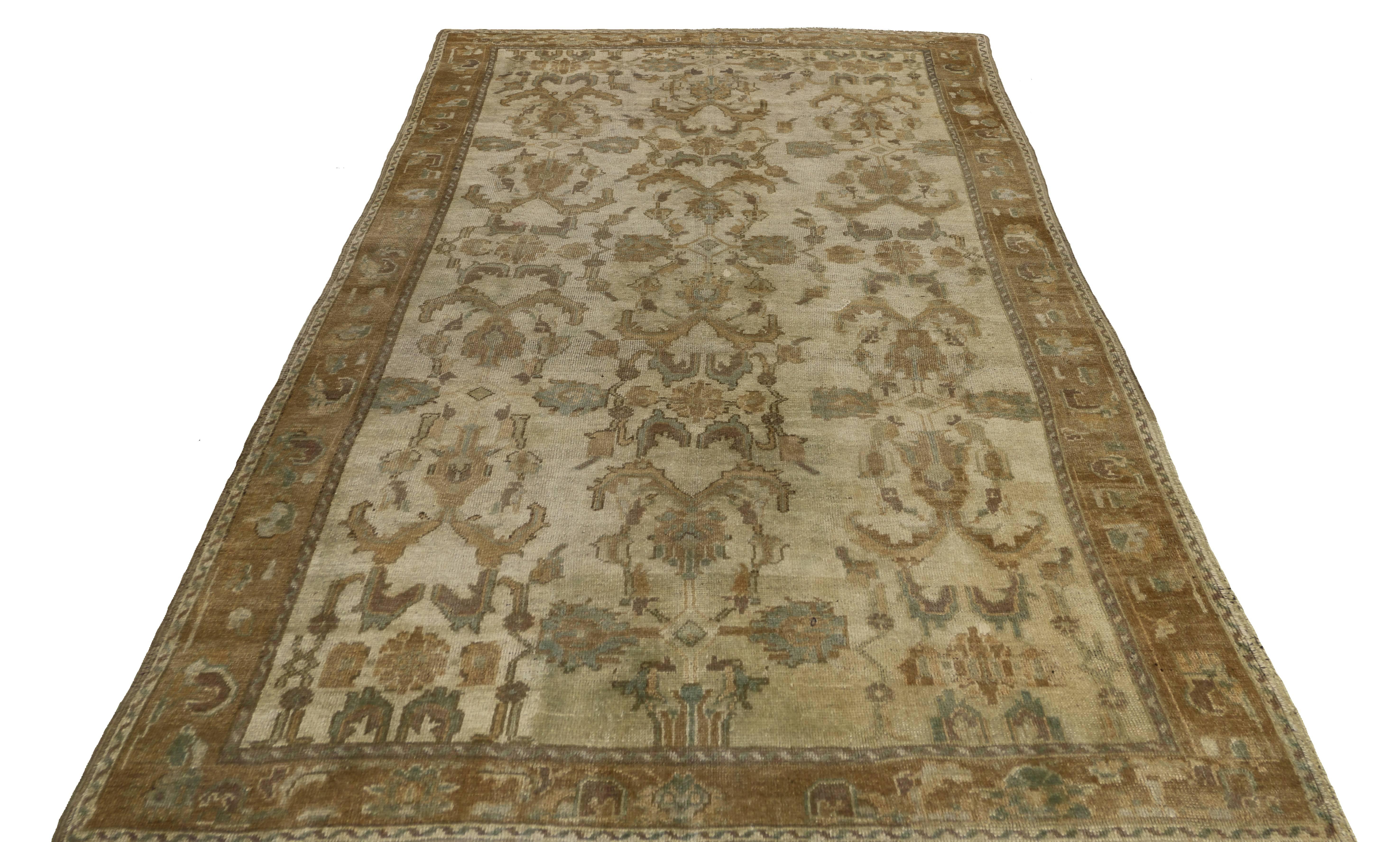 Wool Vintage Turkish Oushak Rug with Monochromatic Mission Style and Neutral Colors For Sale