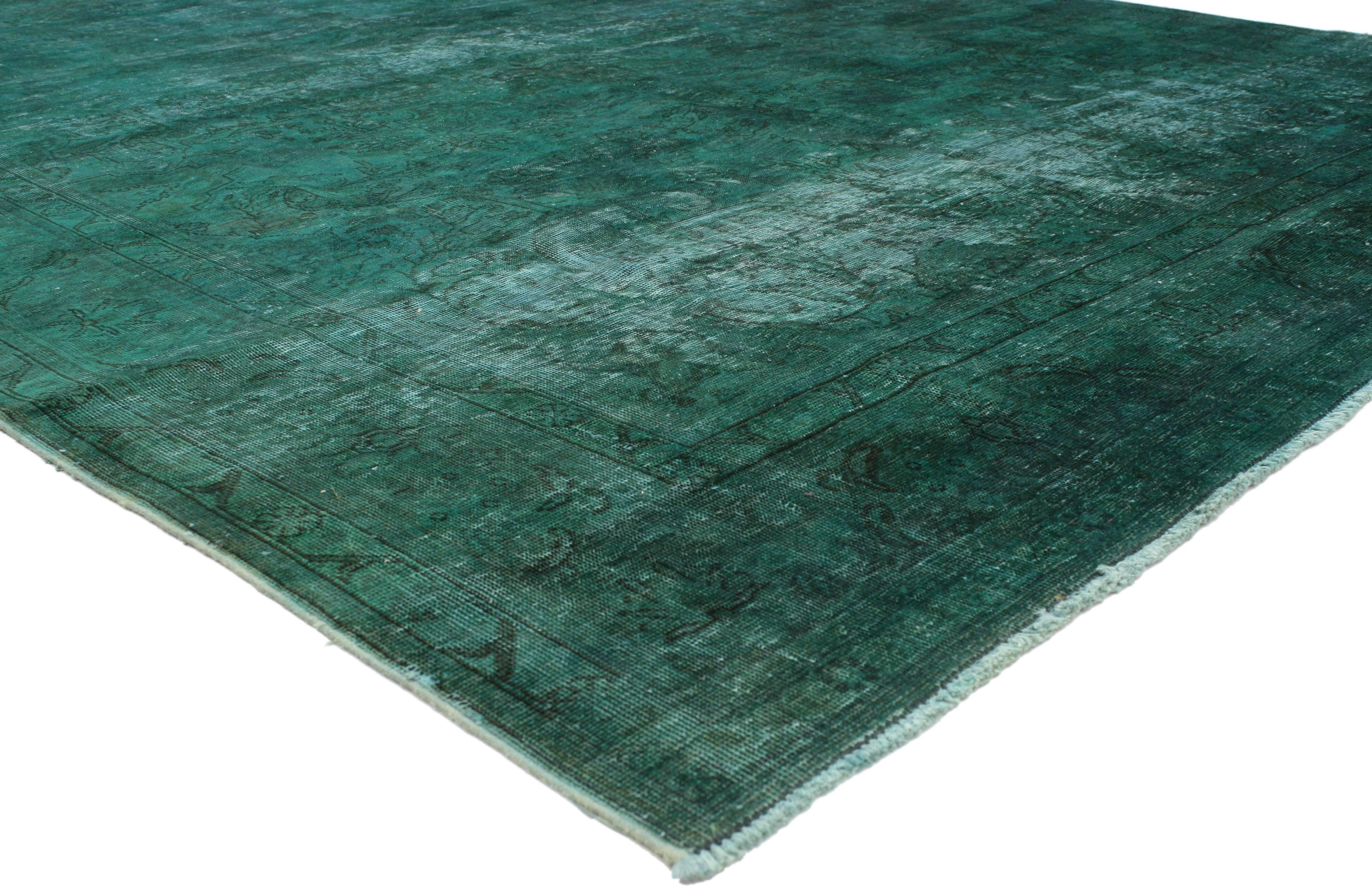 Distressed Overdyed Teal Persian Rug with Modern Contemporary Style In Distressed Condition In Dallas, TX