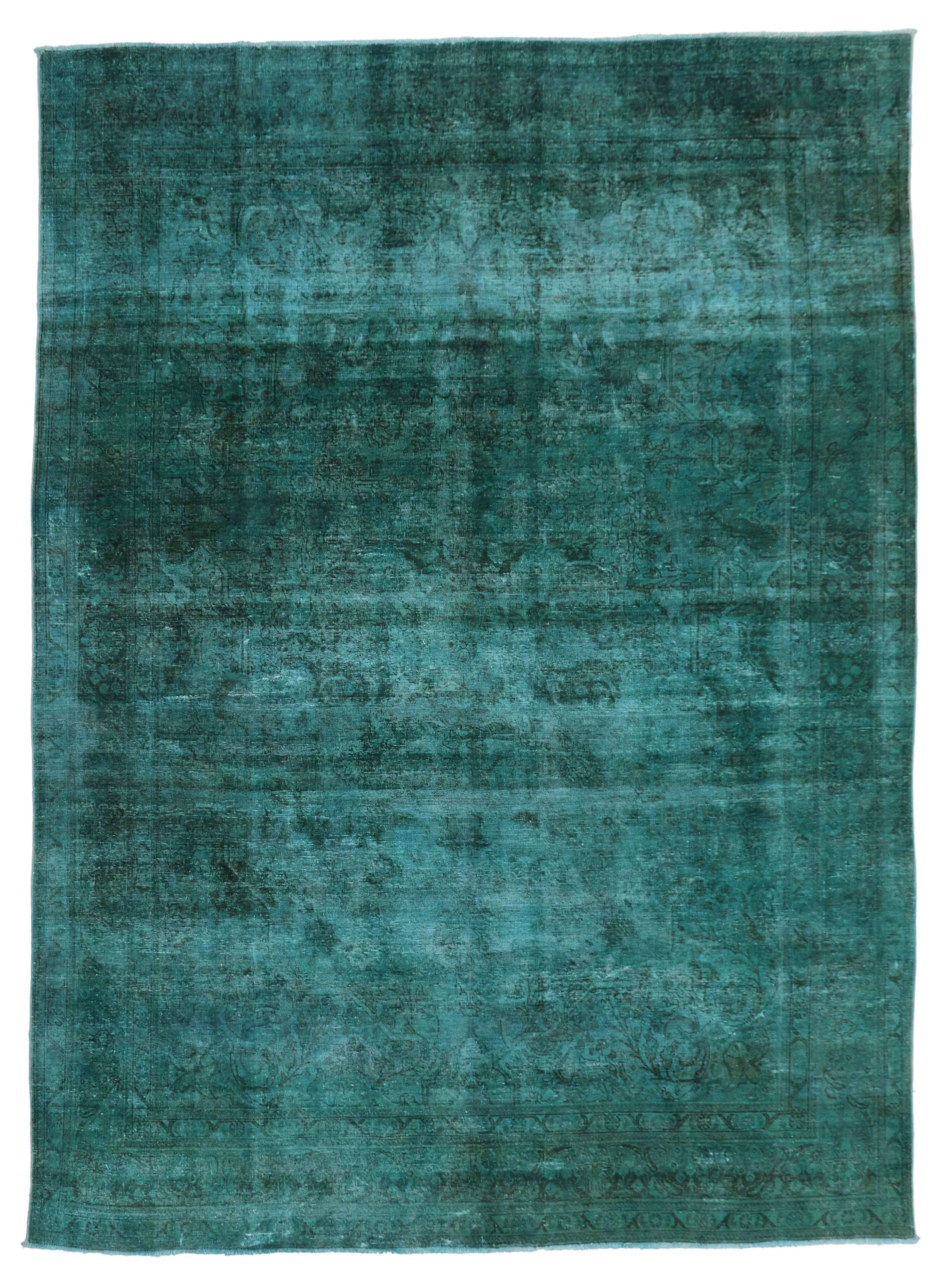 Post-Modern Distressed Overdyed Teal Persian Rug with Modern Contemporary Style