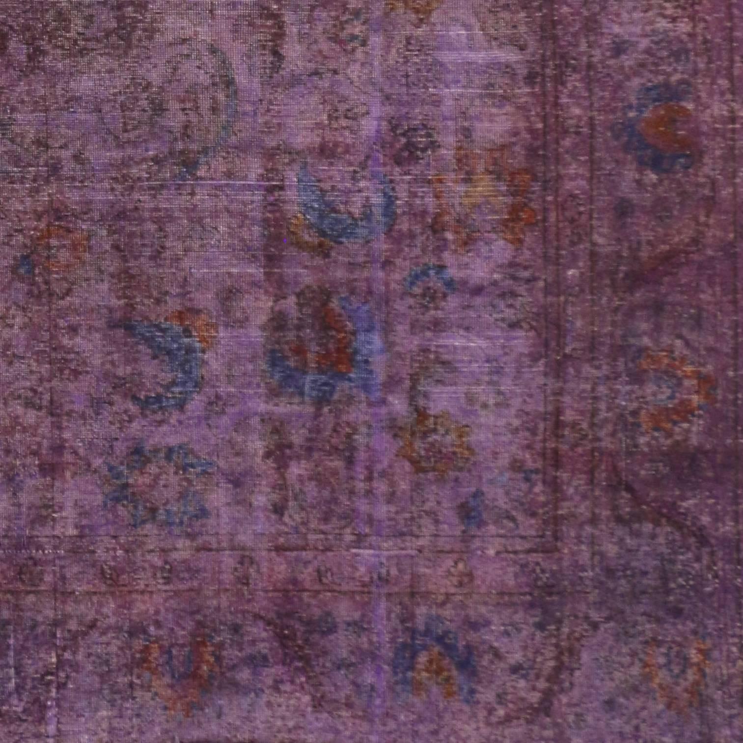 Hand-Knotted Distressed Overdyed Purple Persian Rug with PostModern Memphis Style