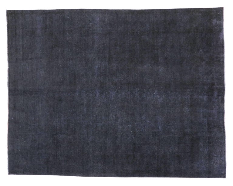Distressed Overdyed Charcoal Gray Persian Rug with Modern Style For
