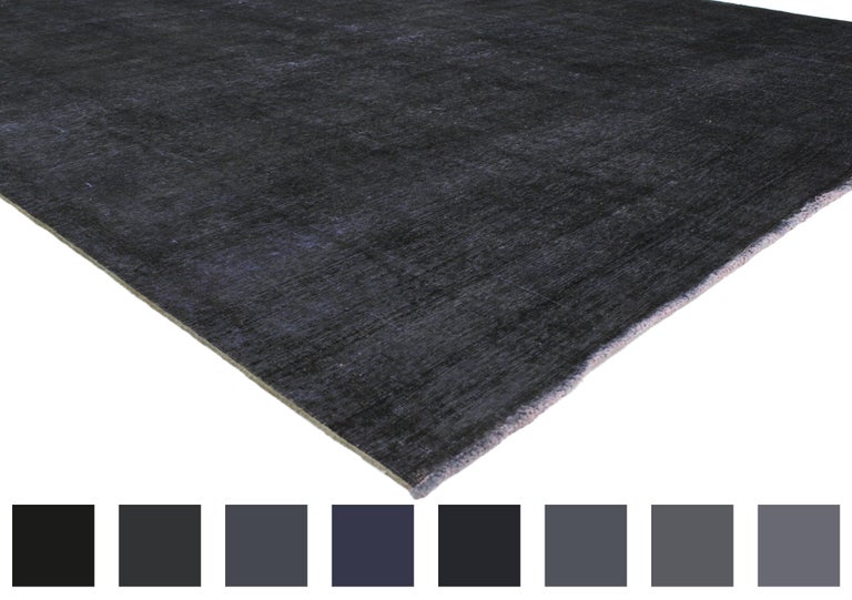 Distressed Overdyed Charcoal Gray Persian Rug with Modern Style For