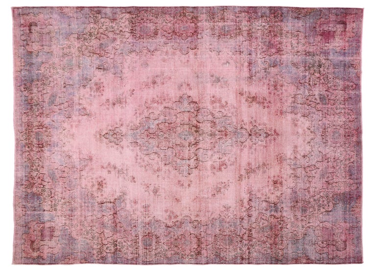 Distressed Pink Overdyed Vintage Persian Rug with Modern Industrial