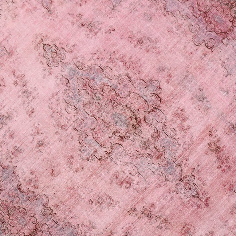 Distressed Pink Overdyed Vintage Persian Rug with Modern Industrial