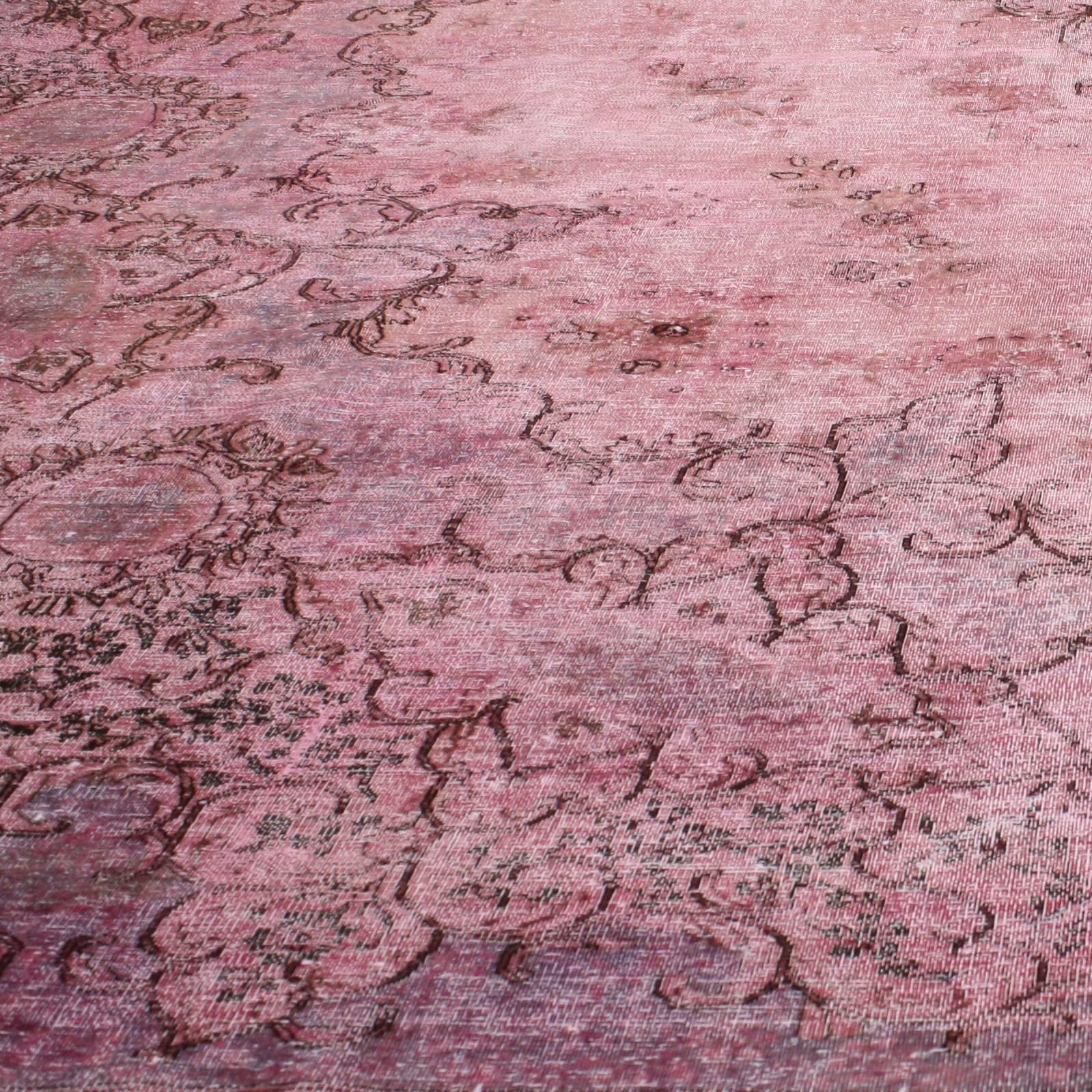 Hand-Knotted Distressed Pink Overdyed Vintage Persian Rug with Modern Industrial Style