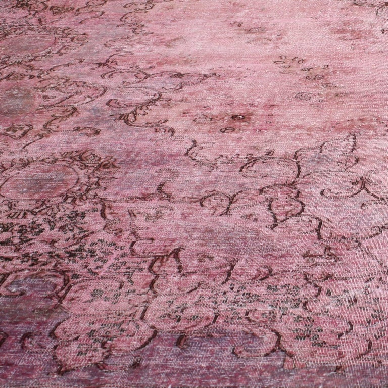 Distressed Pink Overdyed Vintage Persian Rug with Modern Industrial