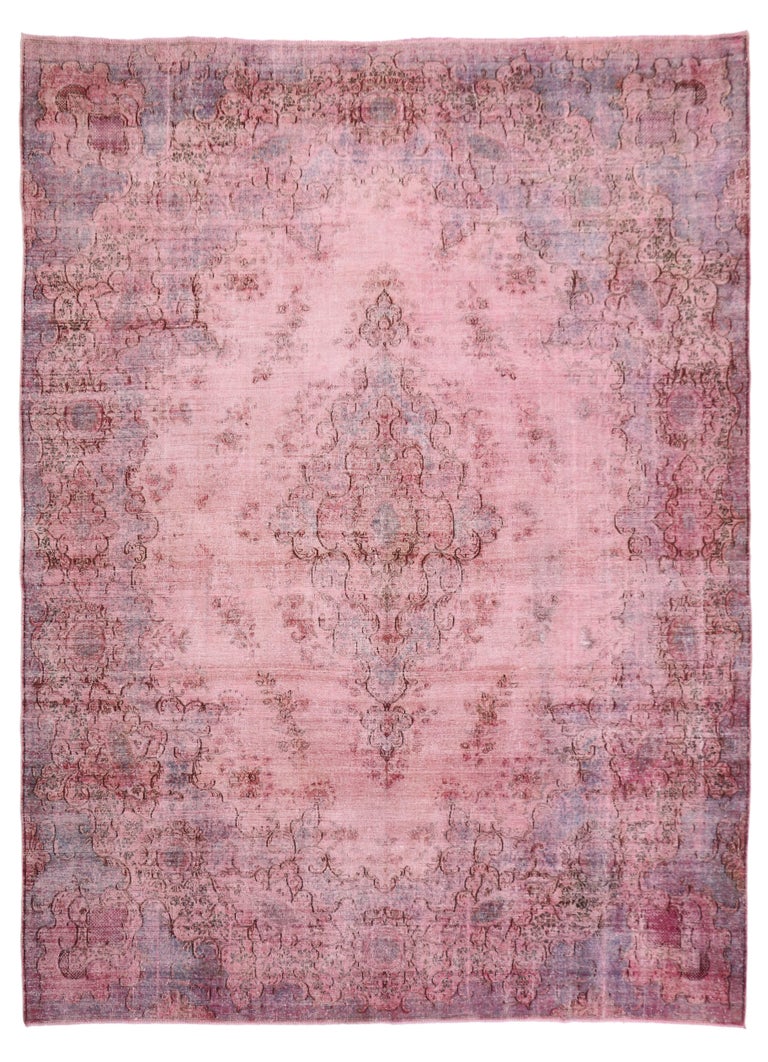 Distressed Pink Overdyed Vintage Persian Rug with Modern Industrial