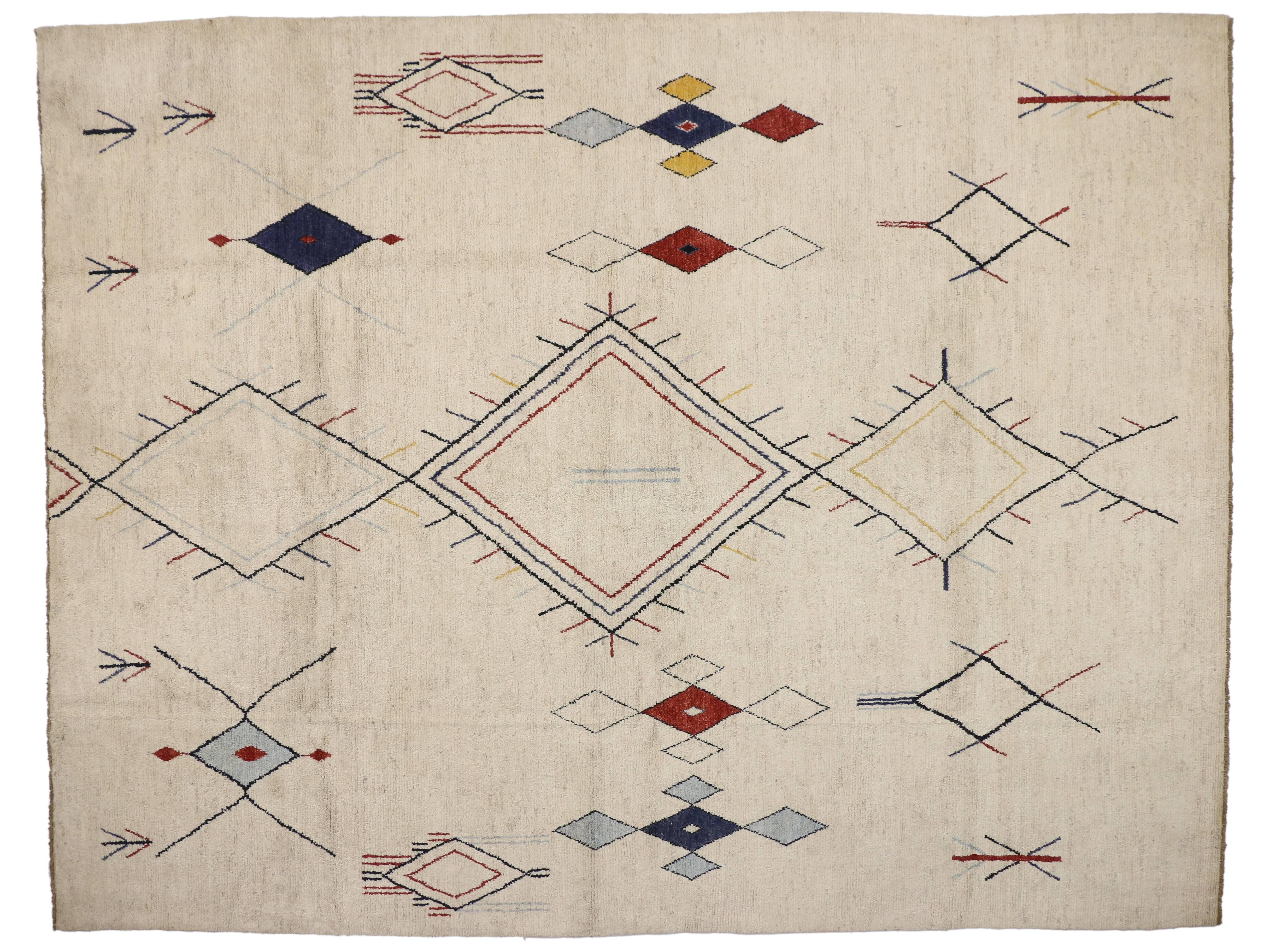 Hand-Knotted Contemporary Moroccan Style Area Rug with Modern Tribal Design
