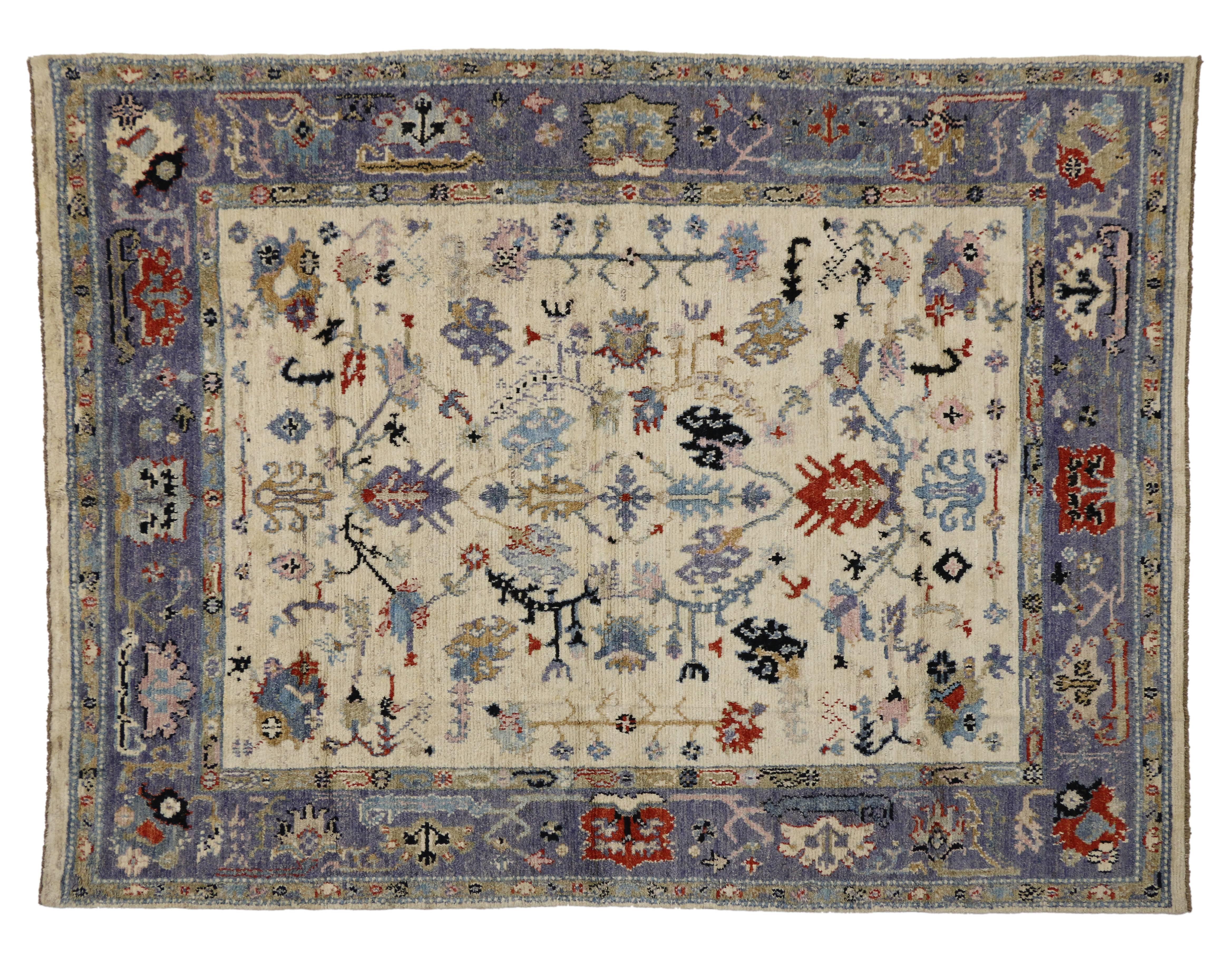 Hand-Knotted New Contemporary Oushak Area Rug with Modern Cape Cod Nantucket Style For Sale