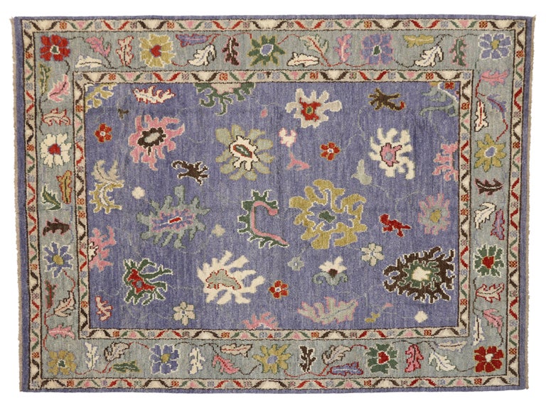 Modern Oushak Style Rug with Bright Colors, Contemporary Lavender
